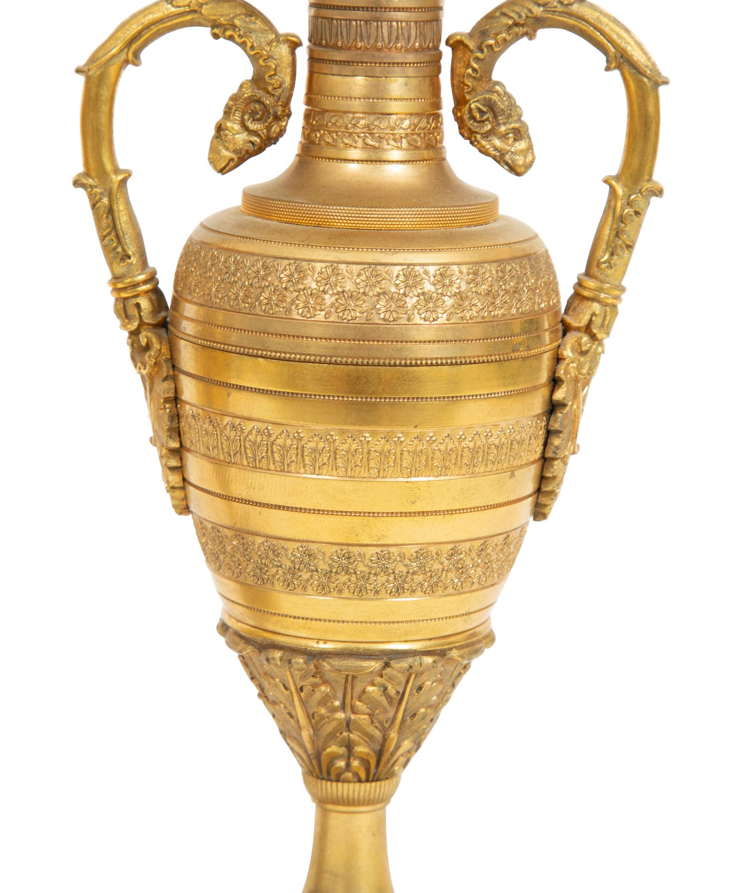 A Pair of Empire Style Gilt Bronze Urns