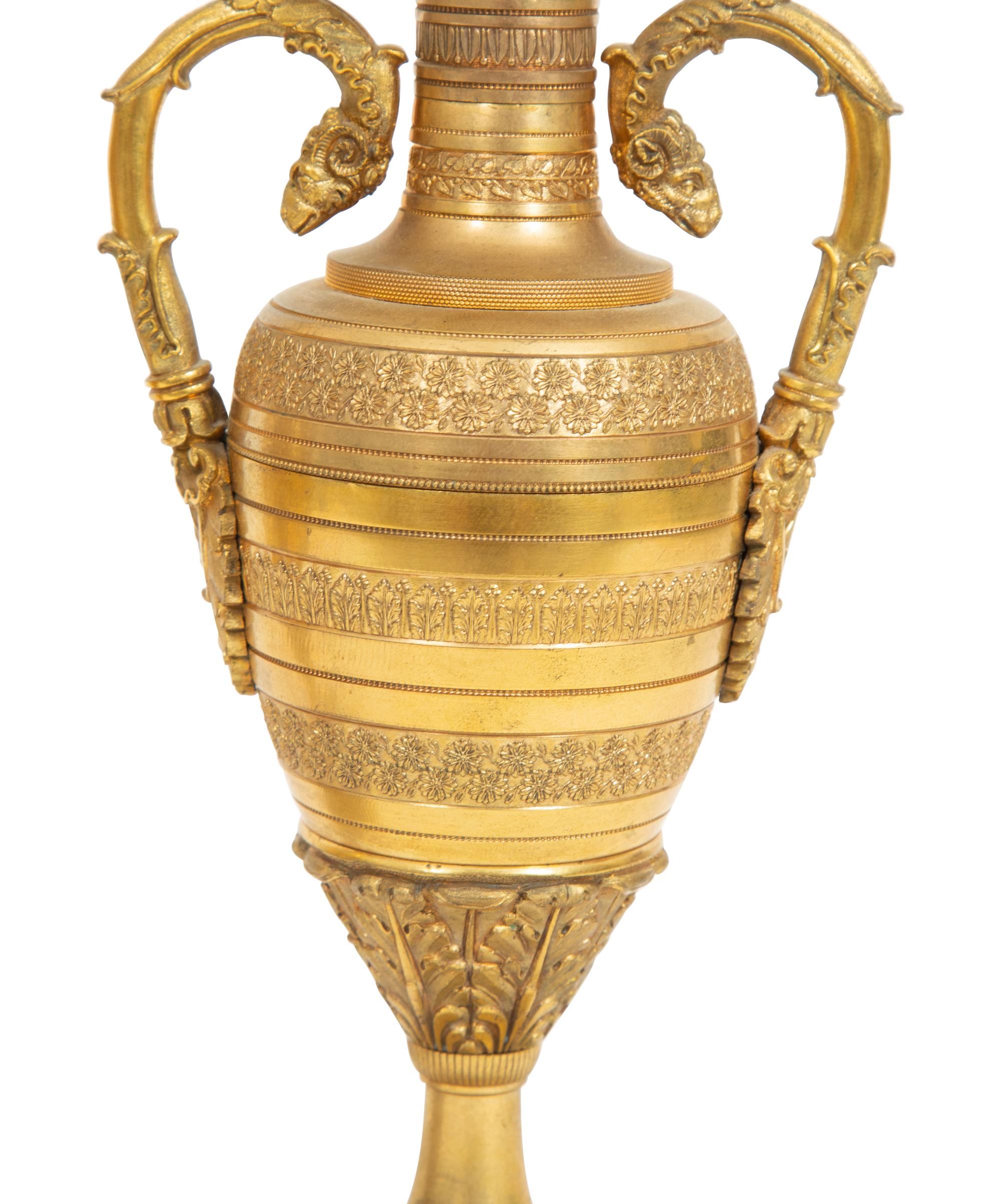 A Pair of Empire Style Gilt Bronze Urns