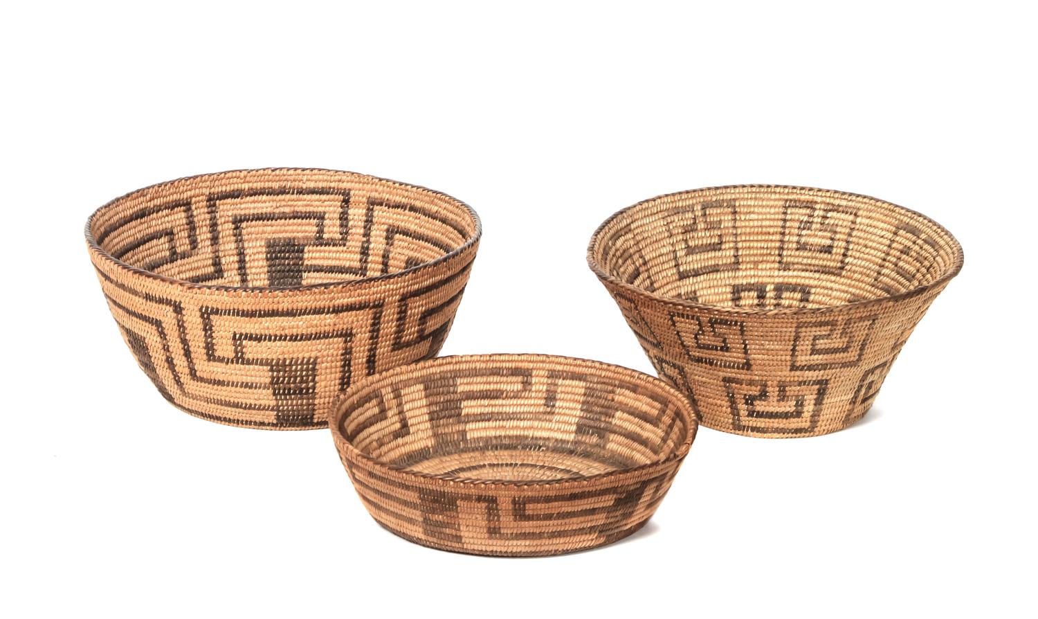 Three Pima Baskets Height of largest 4 1/2 x diameter 10 3/4 inches