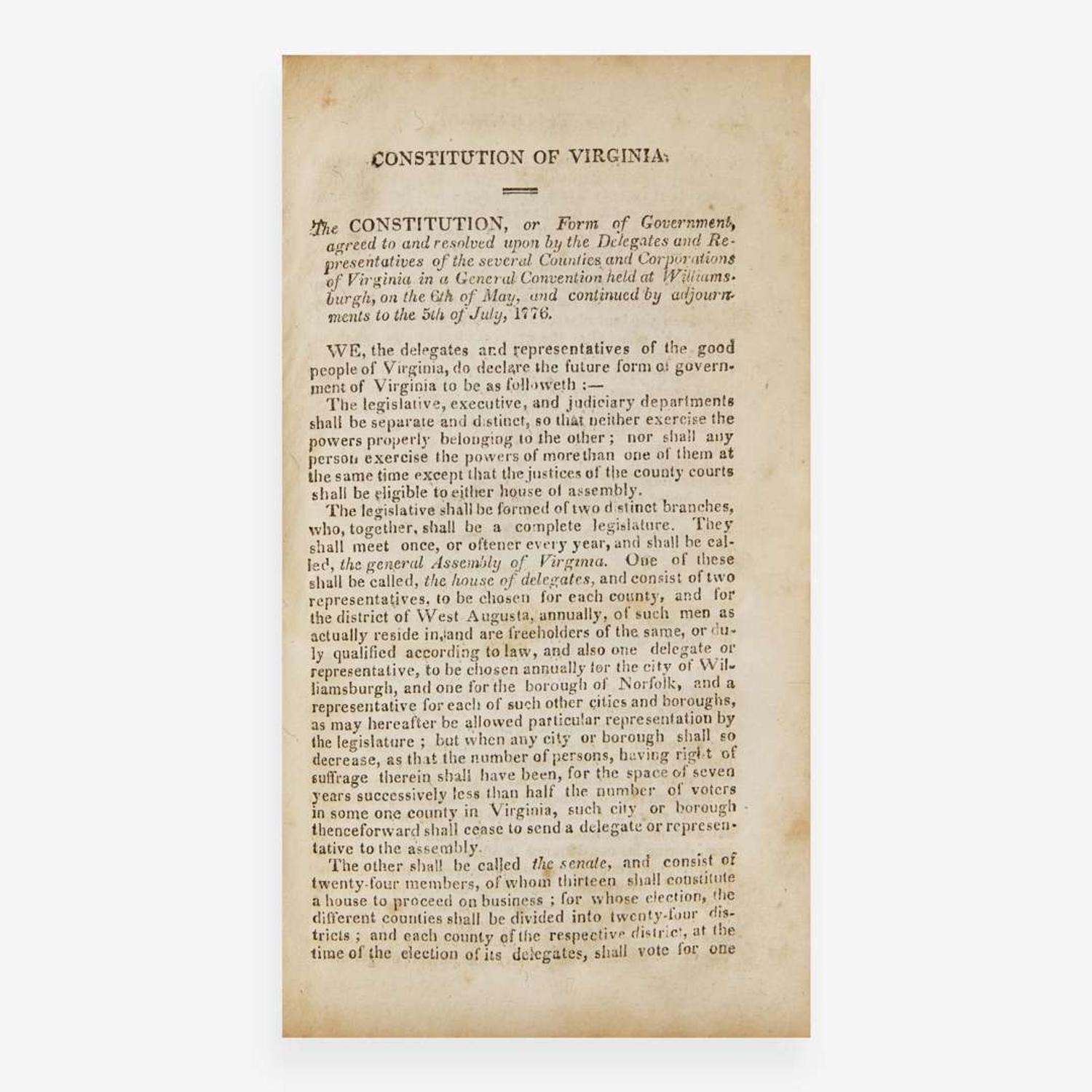 [Americana] The Constitutions of the United States; According to the Latest Amendments. To Which Are Prefixed The Declaration of Independence, The Federal Constitution and The Bill of Rights of the State of Virginia