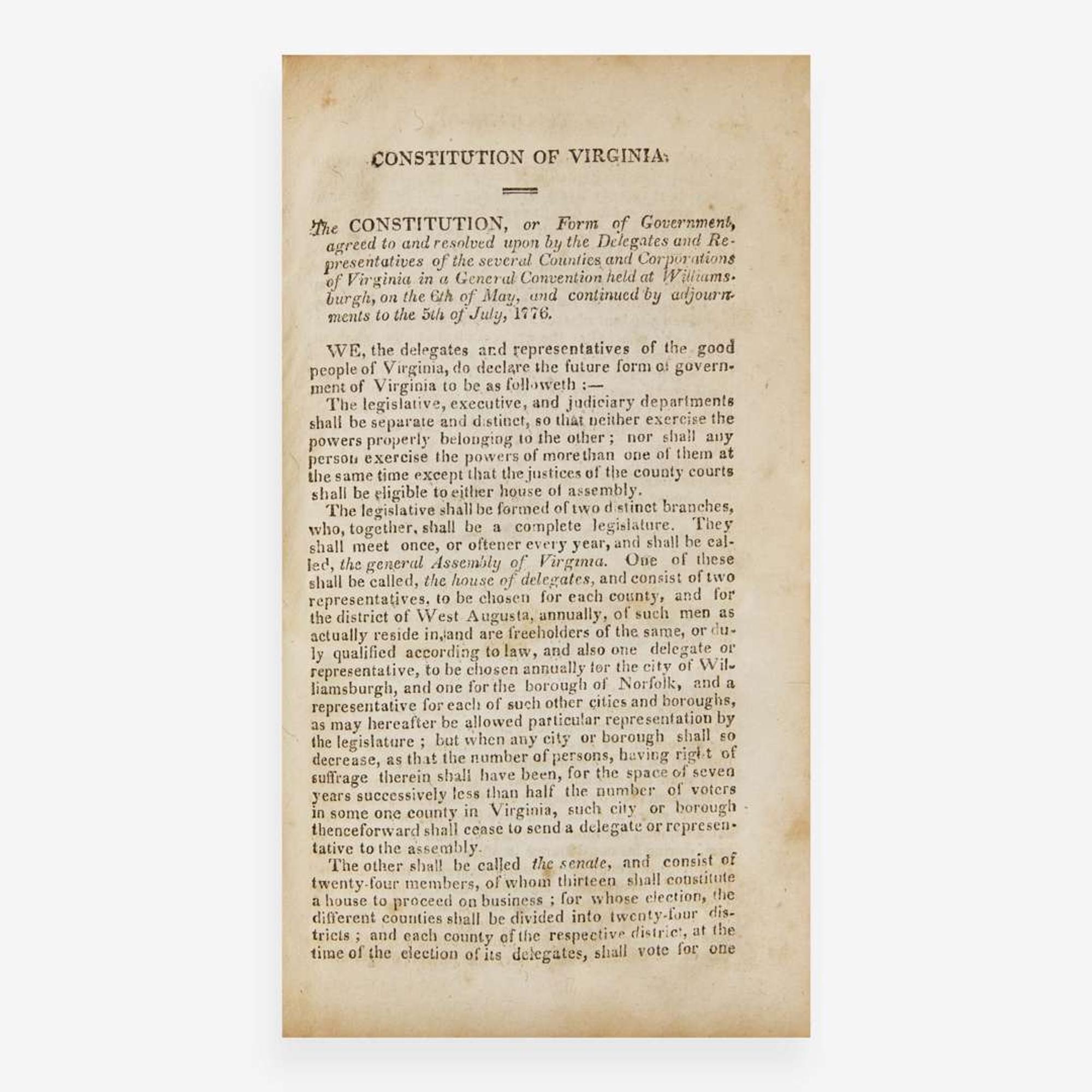 [Americana] The Constitutions of the United States; According to the Latest Amendments. To Which Are Prefixed The Declaration of Independence, The Federal Constitution and The Bill of Rights of the State of Virginia