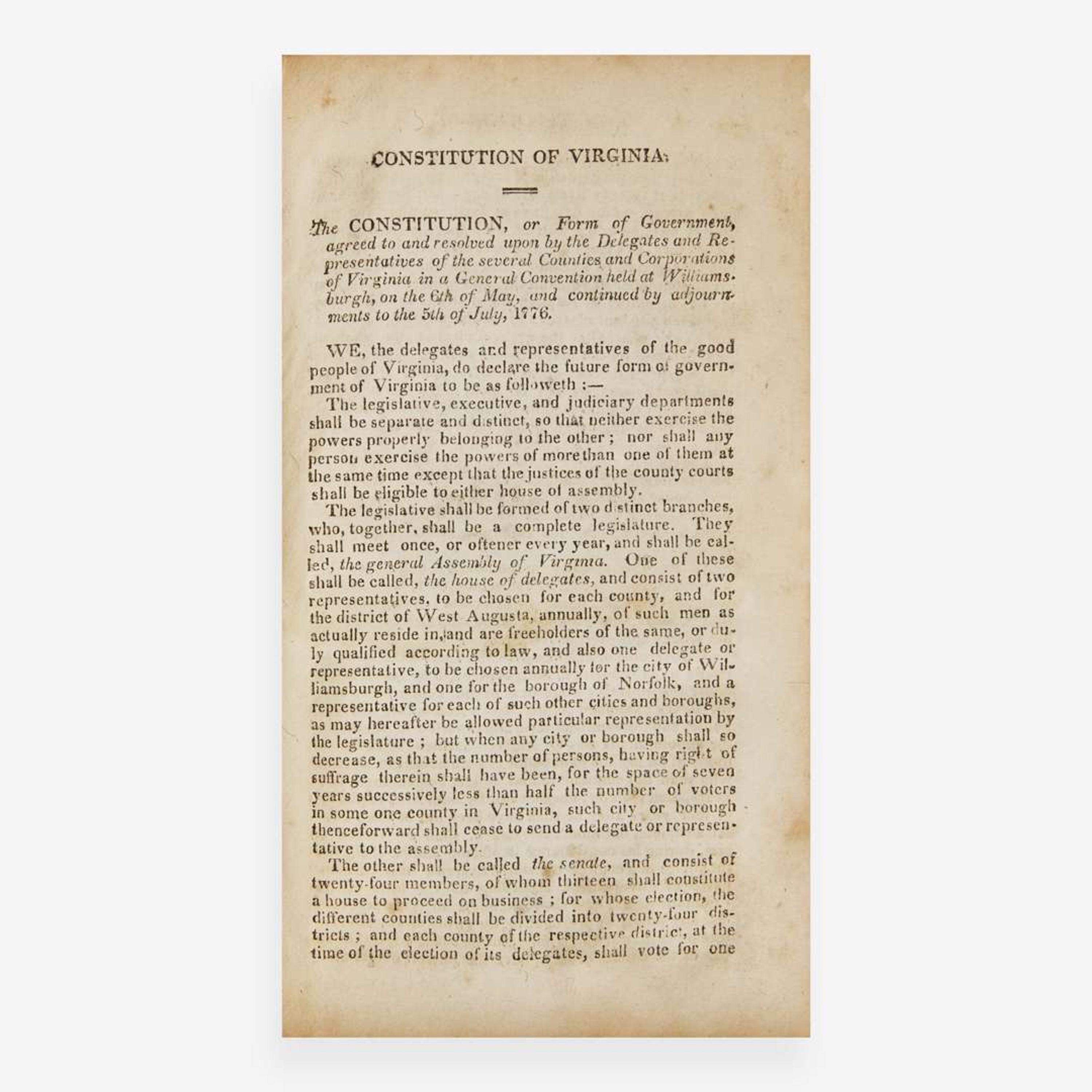 [Americana] The Constitutions of the United States; According to the Latest Amendments. To Which Are Prefixed The Declaration of Independence, The Federal Constitution and The Bill of Rights of the State of Virginia