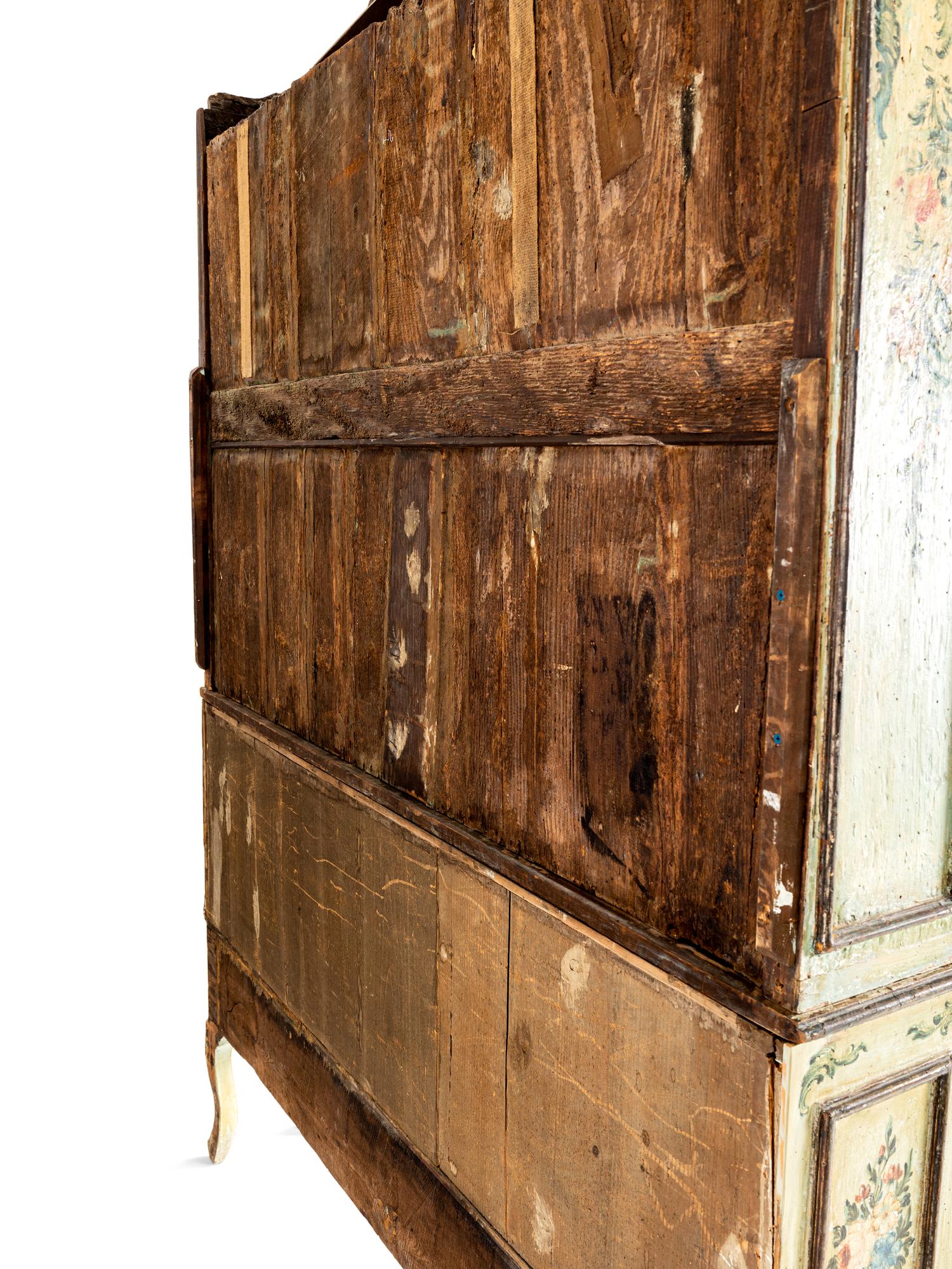 A North Italian Rococo Polychrome Painted Cabinet on Stand