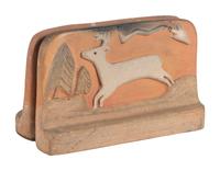 Pueblo Pottery Bookends, with Stags and Lightening