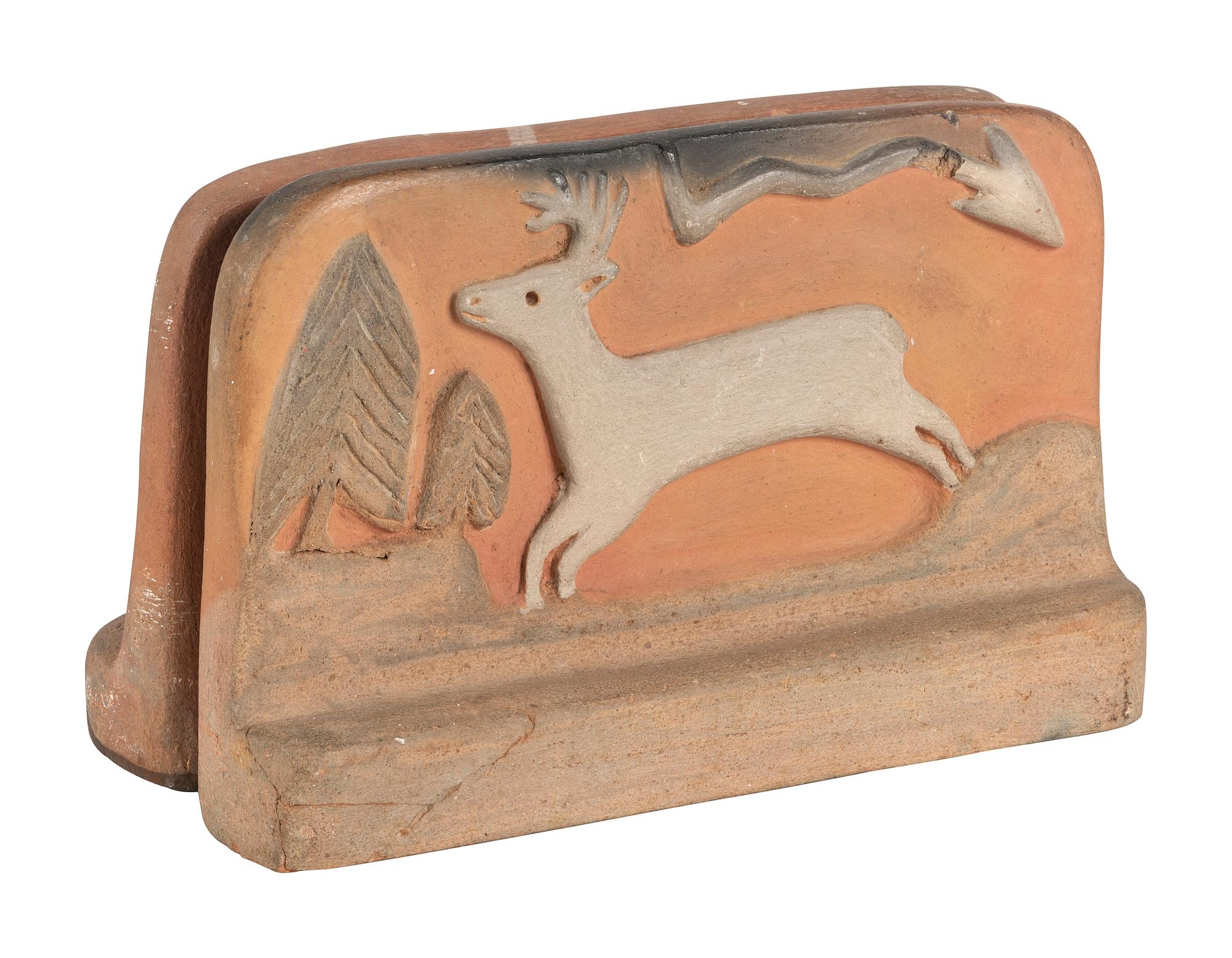 Pueblo Pottery Bookends, with Stags and Lightening