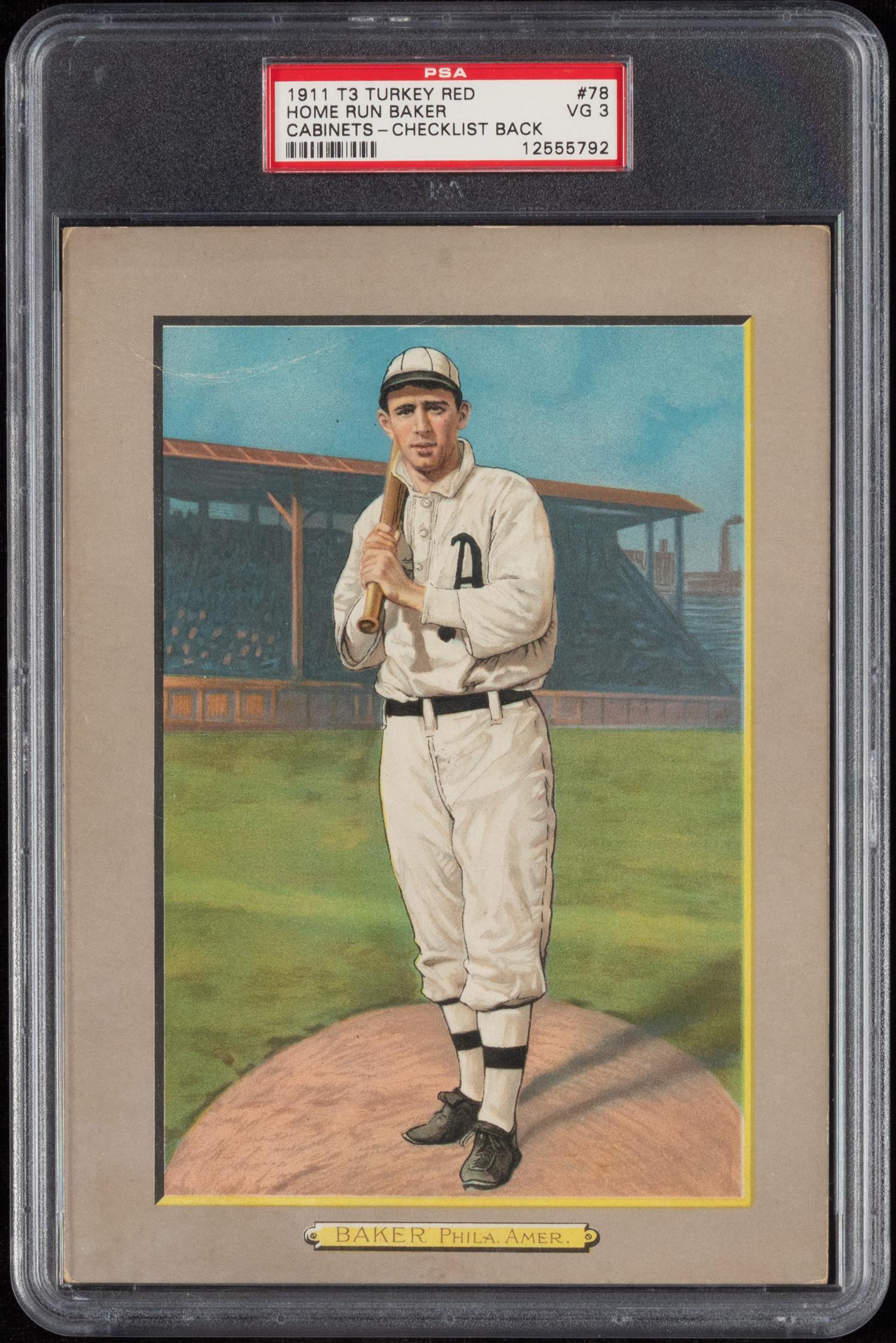 A 1911 T3 Turkey Red Cabinets Frank Home Run Baker Baseball Card (PSA 3 VG) Checklist Back