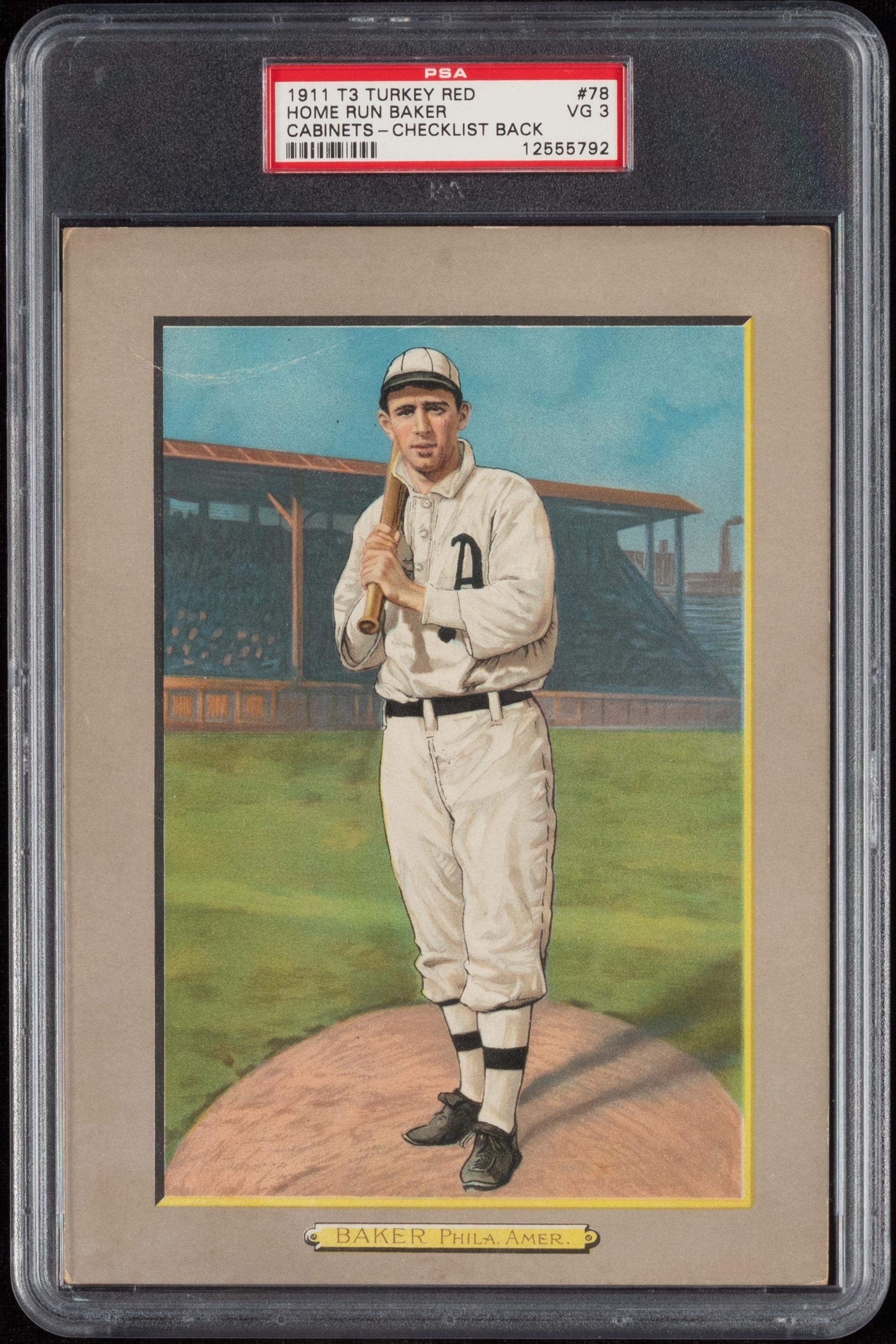 A 1911 T3 Turkey Red Cabinets Frank Home Run Baker Baseball Card (PSA 3 VG) Checklist Back