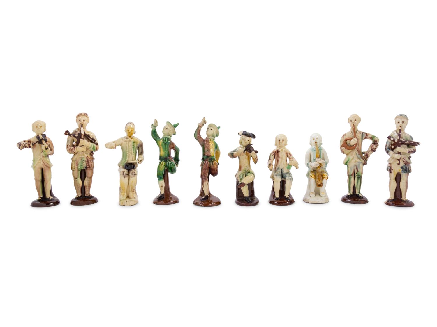 A Set of Ten Staffordshire Pottery Musical Figures