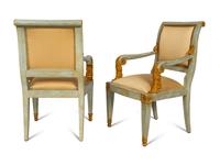 A Pair of Italian Neoclassical Style Blue-Painted and Parcel Gilt Armchairs