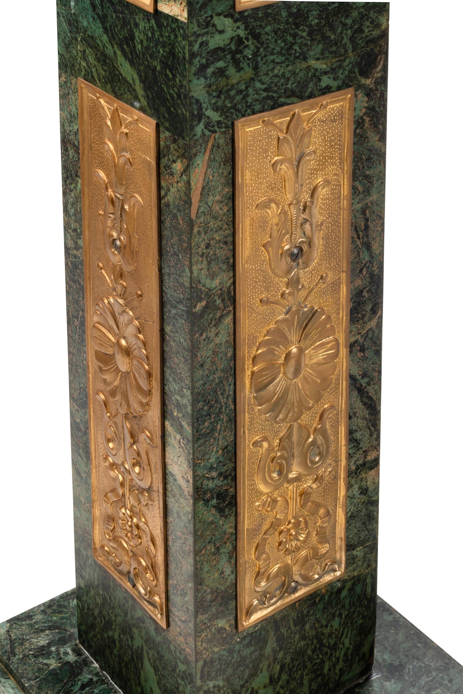 A Pair of Continental Gilt Bronze Mounted Marble Pedestals