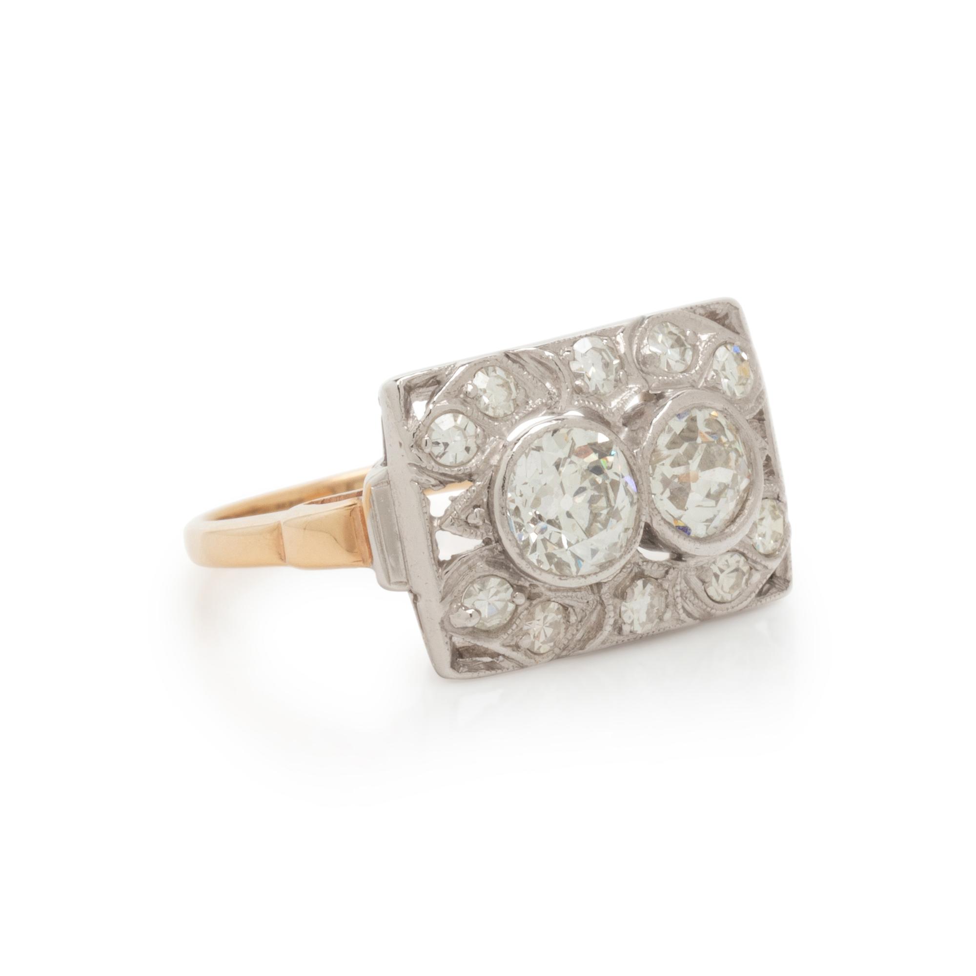 YELLOW GOLD, PLATINUM, AND DIAMOND RING