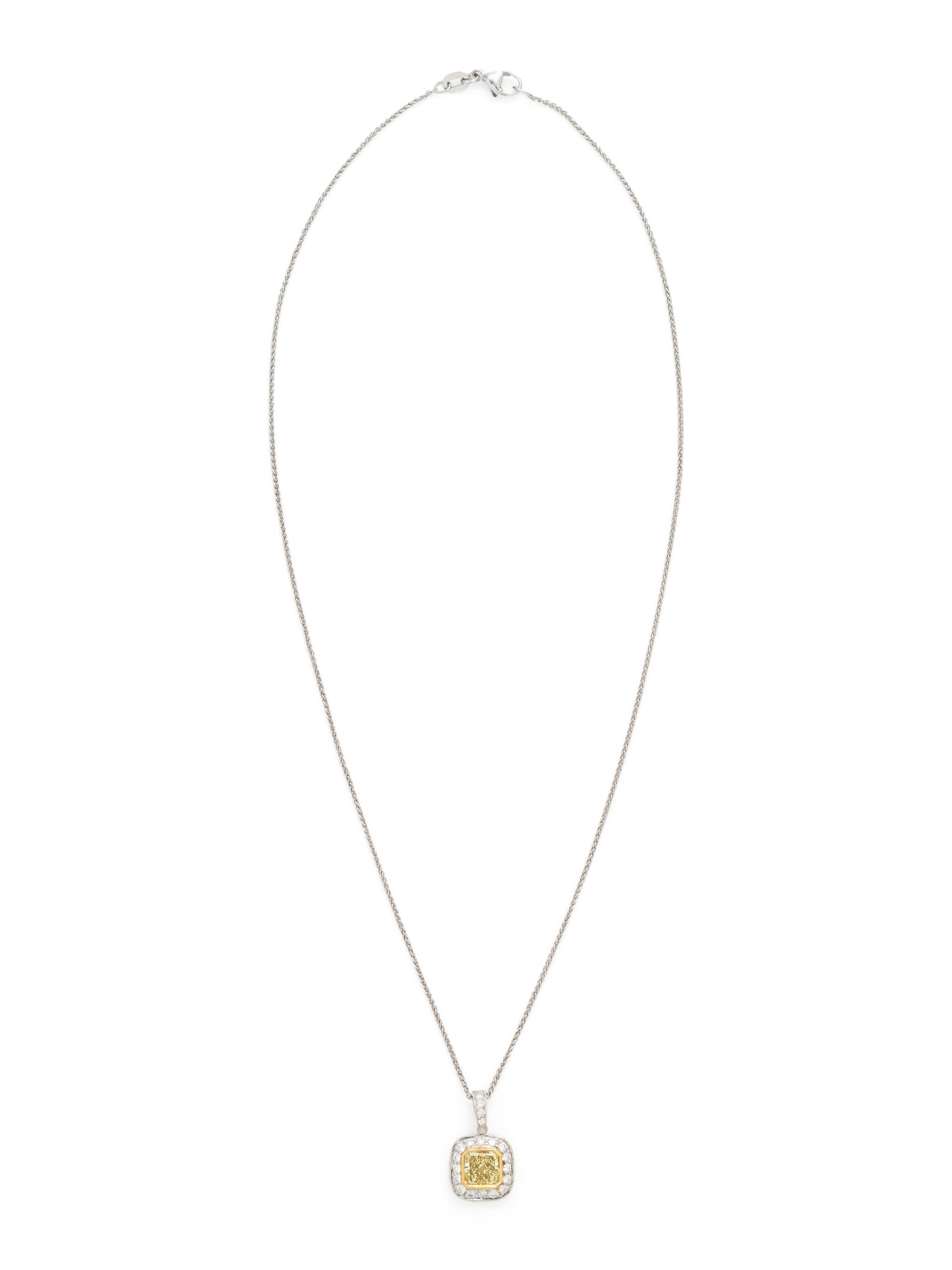FANCY LIGHT YELLOW DIAMOND AND DIAMOND PENDANT/NECKLACE