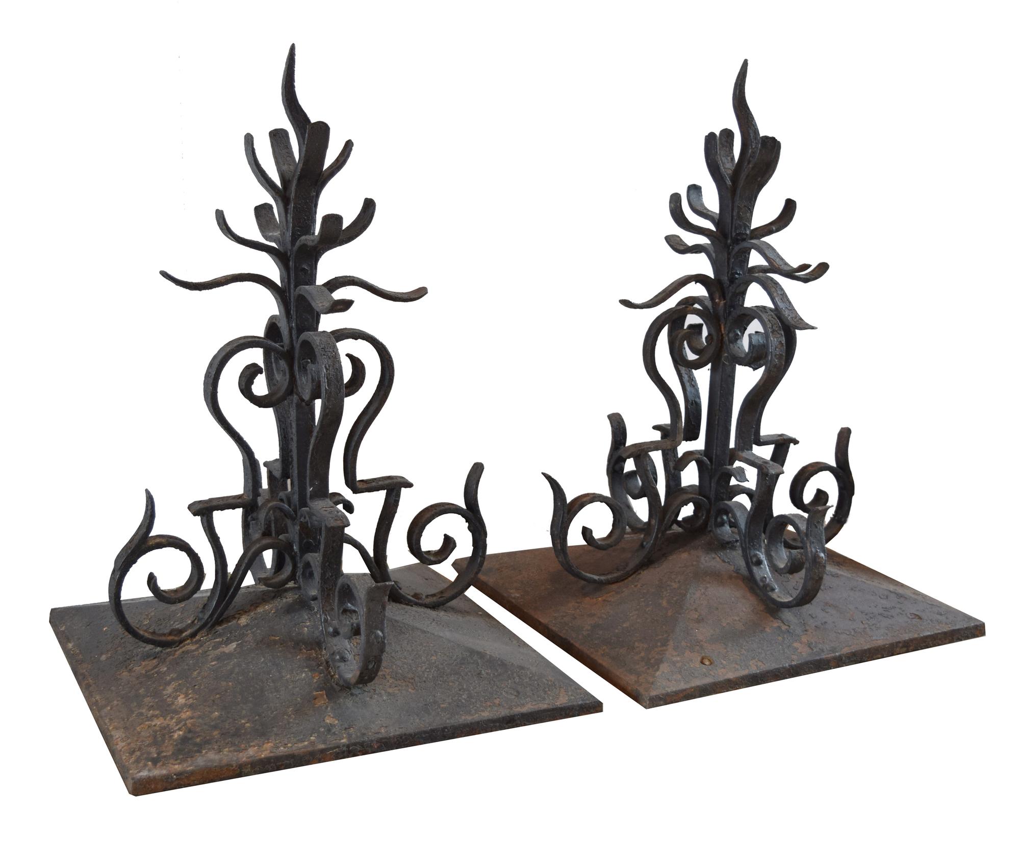 A Pair of Wrought Iron Decorative Finials 12" W x 12" D x 24" H, — United States, Circa 1880