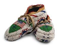 Sioux Child's Fully Beaded Hide Moccasins, with American Flags
