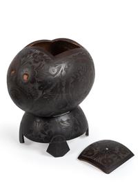 [AMERICANA]. Patriotic carved coconut shell with display stand.