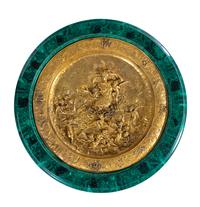 An Empire Style Gilt Bronze Mounted and Malachite Veneered Low Center Table