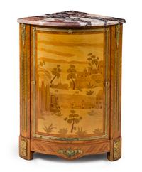 A Louis XVI Style Gilt Bronze Mounted Marquetry Encoignure Height 37 x width 18 x depth 18 inches. — PAUL SORMANI, PARIS