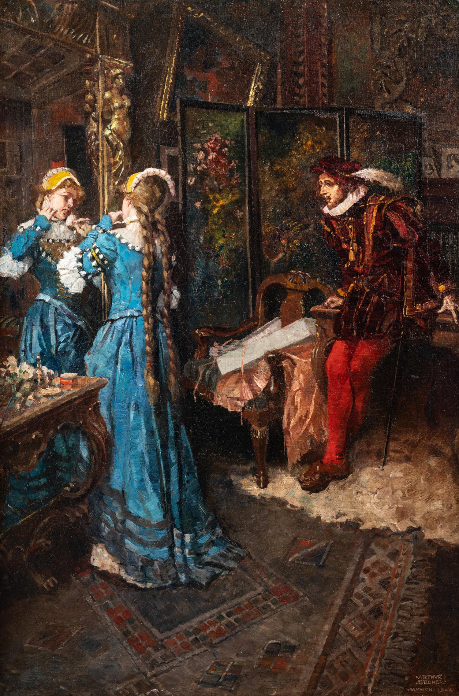 Courtier Watching Woman at Mirror