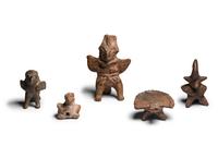 Four Colima Bird Figures and One Veracruz Anthropomorphic Whistle