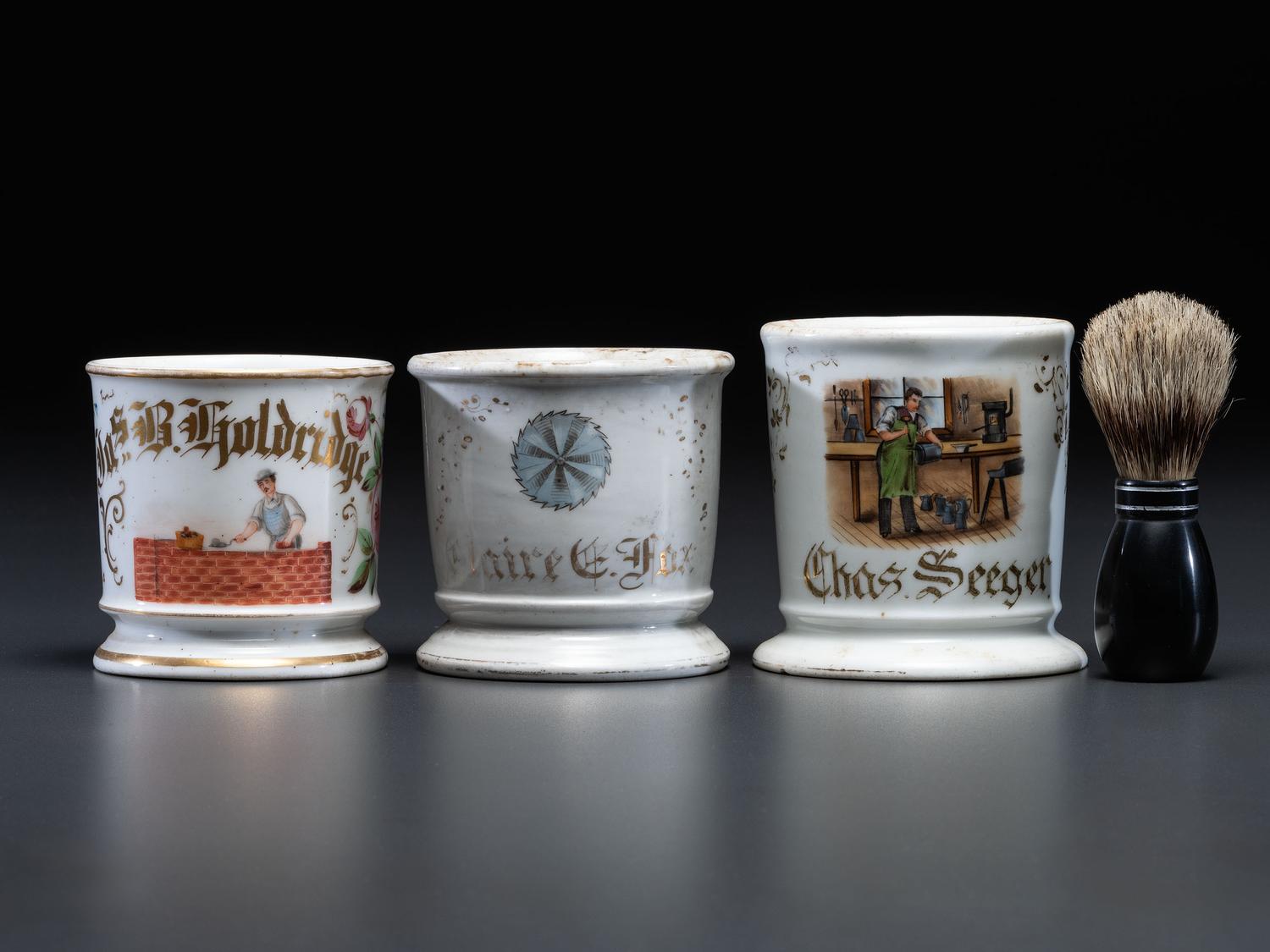 Three Tradesmen's Porcelain Occupational Shaving Mugs
