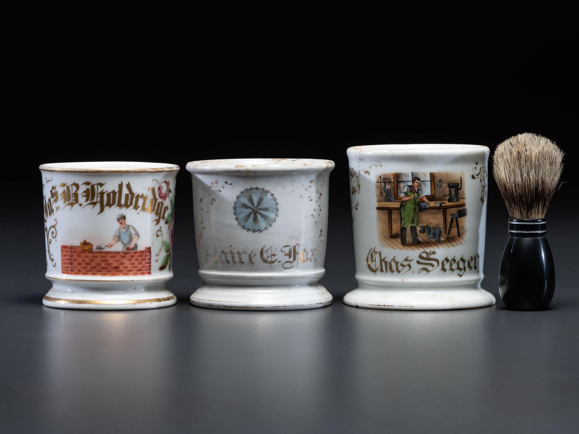 Three Tradesmen's Porcelain Occupational Shaving Mugs