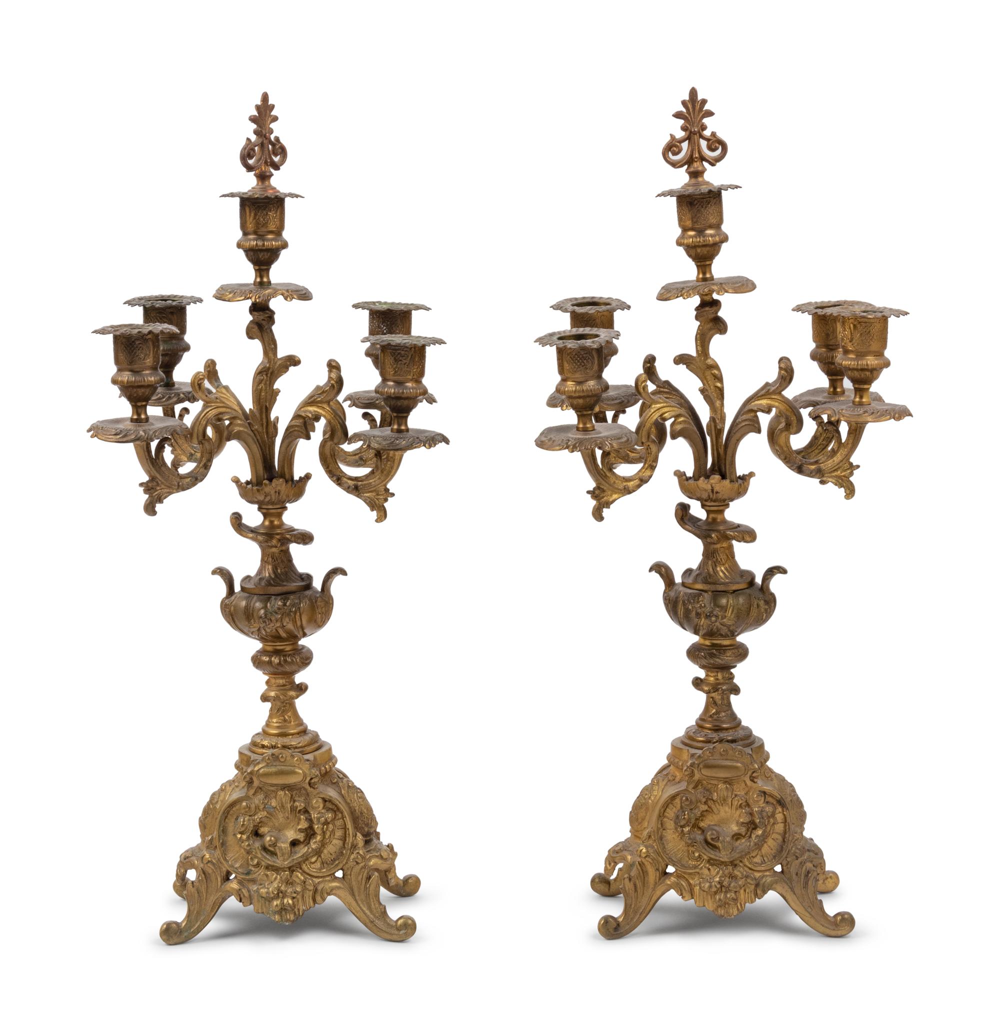 A Pair of Neoclassical Gilt Metal Four-Light Candelabra