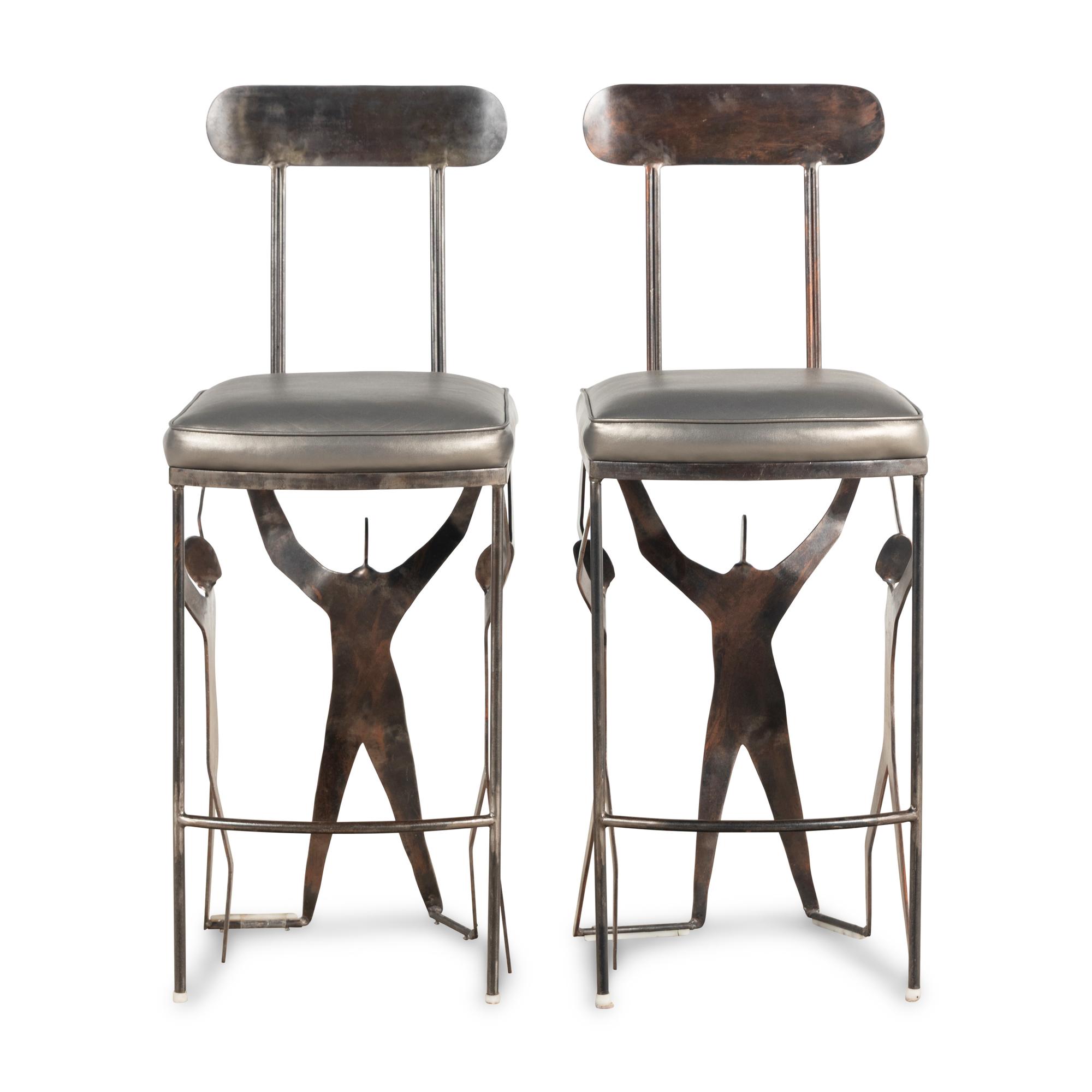Mario Villa 20th Century — Two cut-steel and vinyl Stools