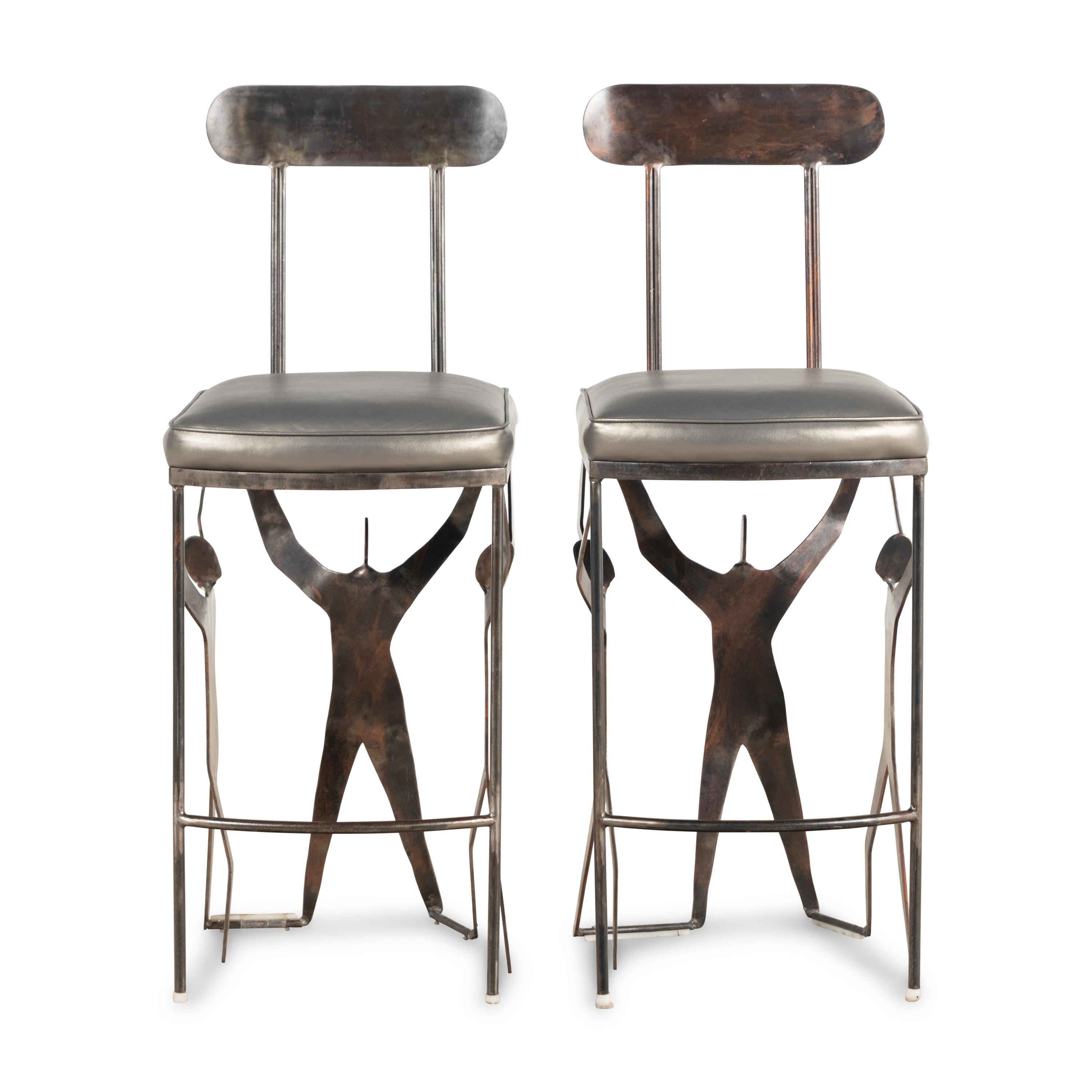 Mario Villa 20th Century — Two cut-steel and vinyl Stools