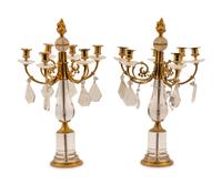 A Pair of Neoclassical Style Gilt Bronze and Rock Crystal Candelabra