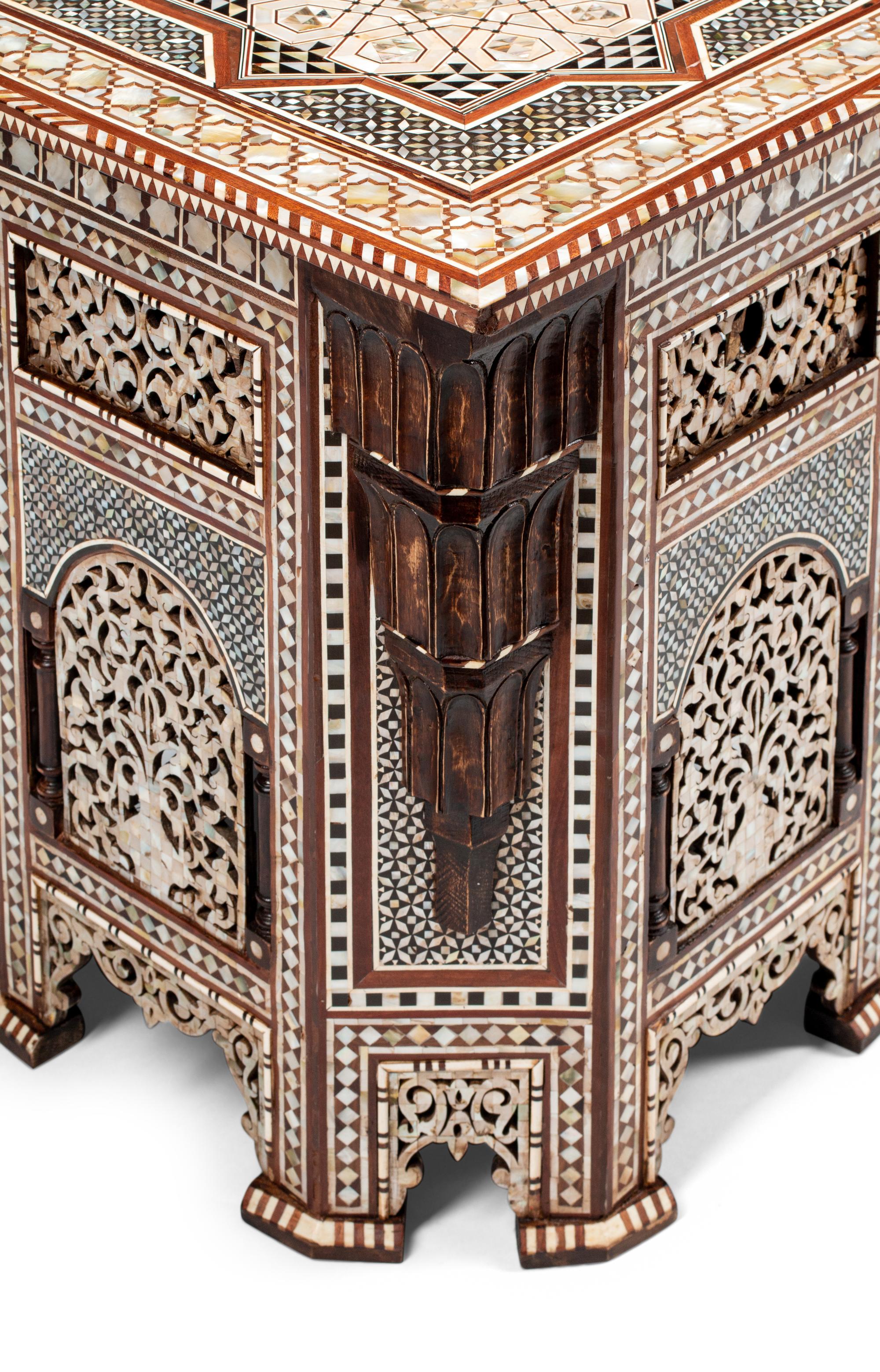 A Pair of Levantine Marquetry and Mother-of-Pearl Inlaid Side Tables