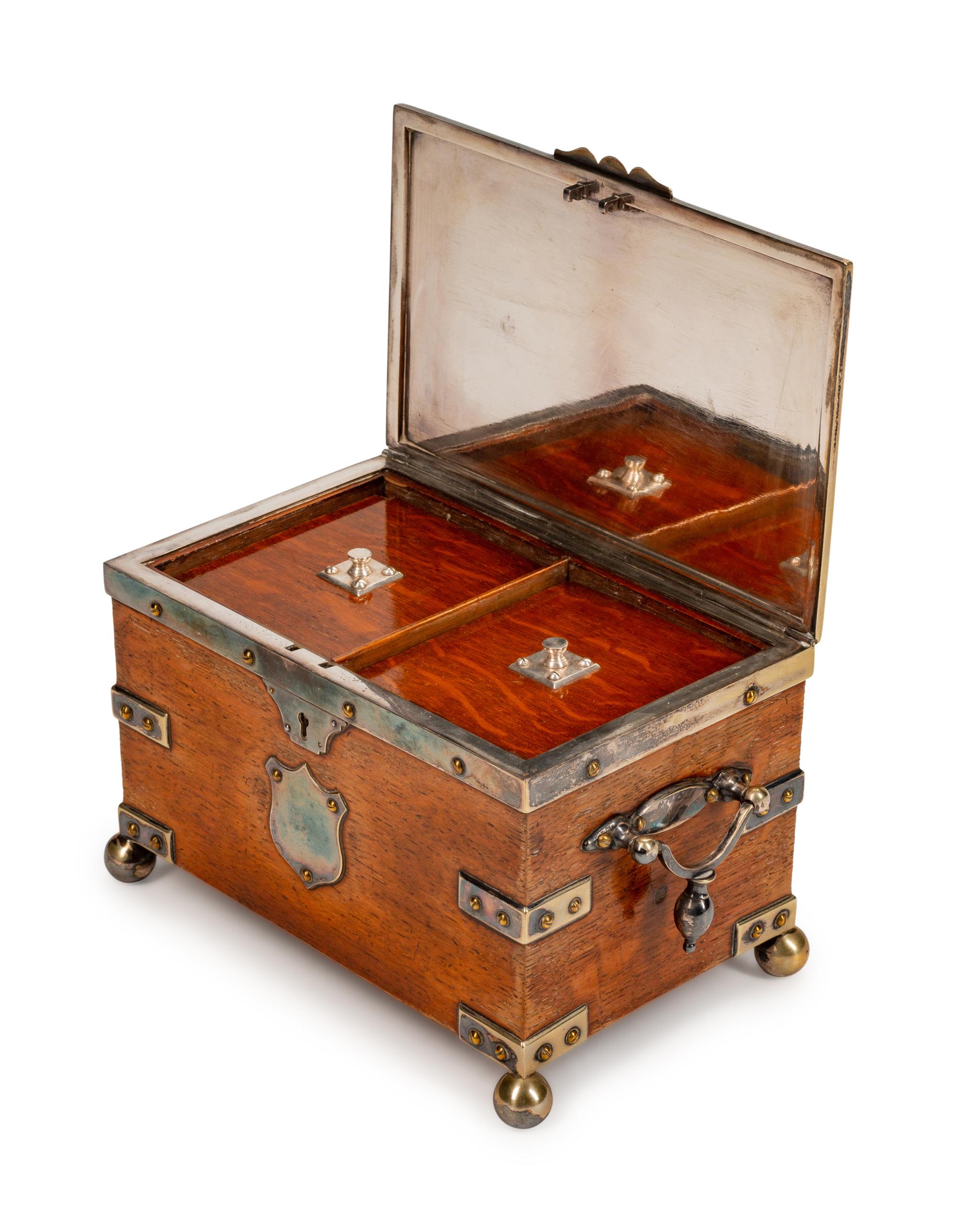 A Victorian Silvered Metal-Mounted Oak Tea Chest — LATE 19TH CENTURY