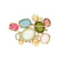 YELLOW GOLD AND MULTIGEM BROOCH AND EARRINGS