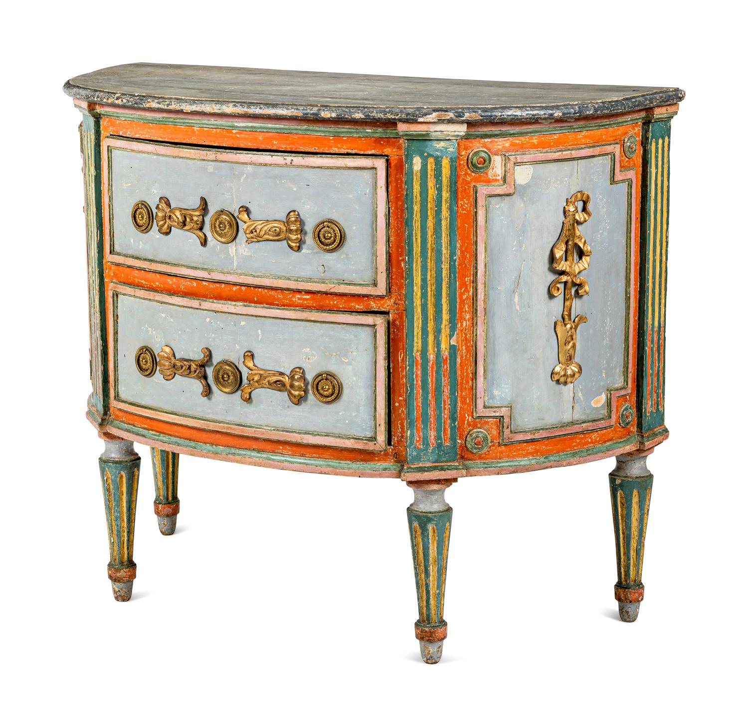 A North Italian Polychrome Painted Demilune Commode