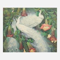 Jessie Arms Botke (American, 1883-1971) - White Peacocks and Datura