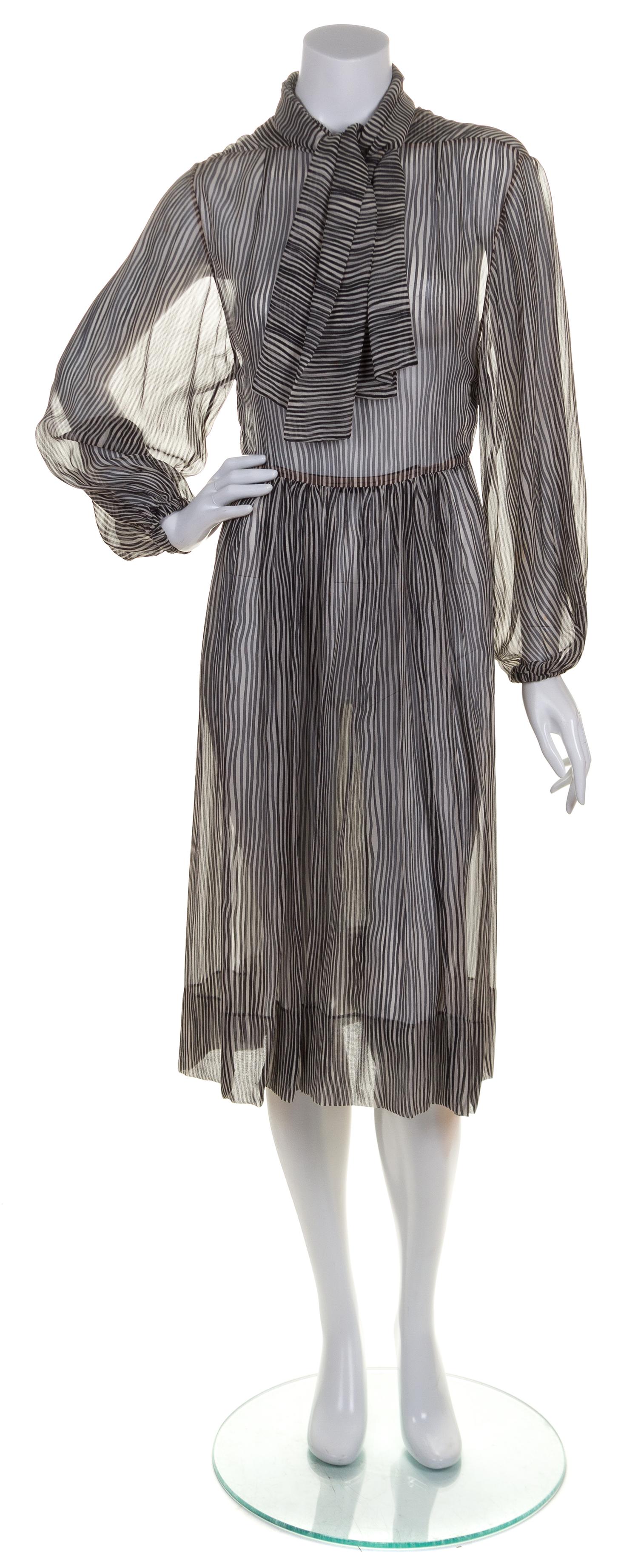 A Pauline Trigere Black and Ivory Striped Sheer Dress,