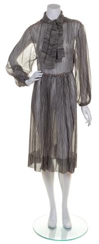 A Pauline Trigere Black and Ivory Striped Sheer Dress,