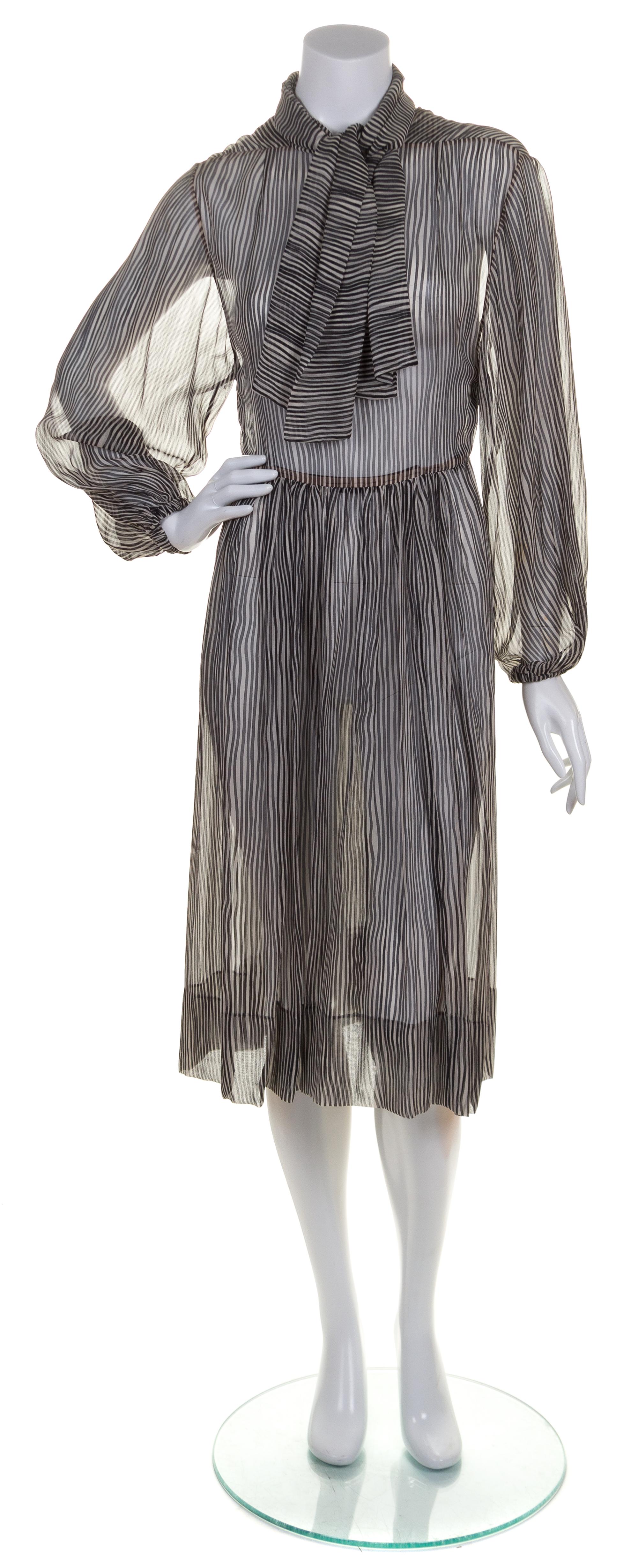 A Pauline Trigere Black and Ivory Striped Sheer Dress,