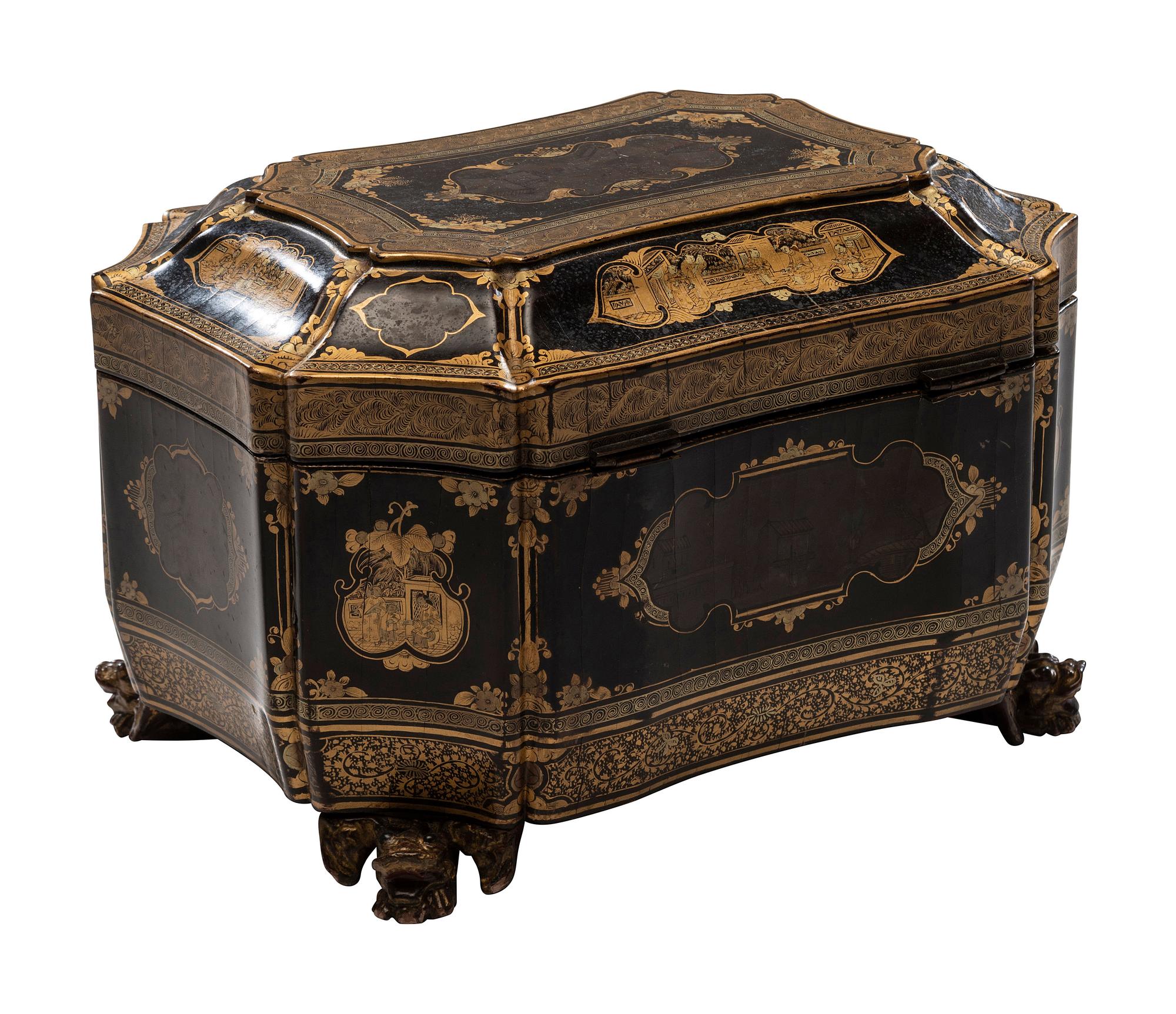 A Chinese Export Lacquer Tea Caddy