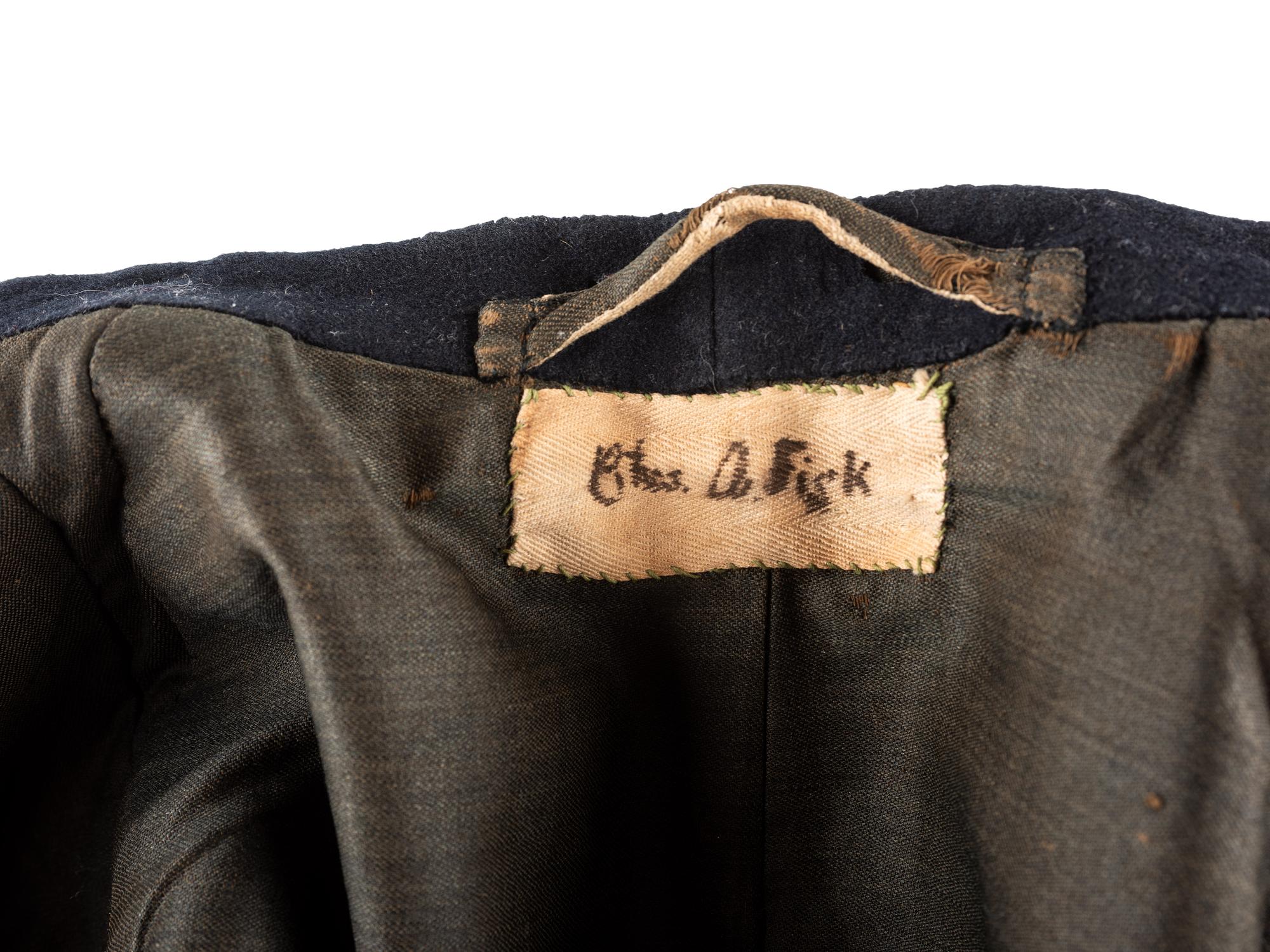 [CIVIL WAR]. Enlisted frock coat identified to Private Charles A. Fisk, 11th Massachusetts Infantry, WIA at Gettysburg.