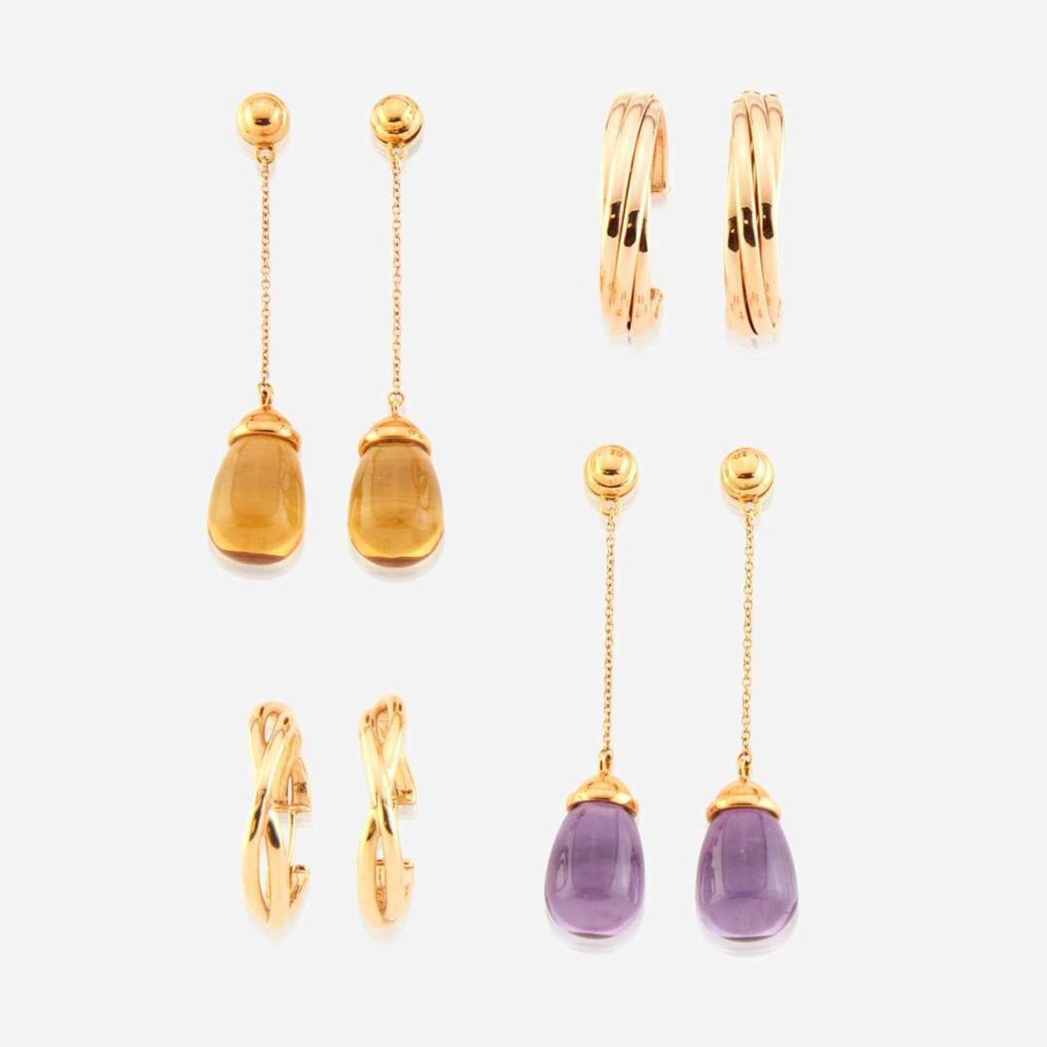 A collection of four pairs of signed gold earrings