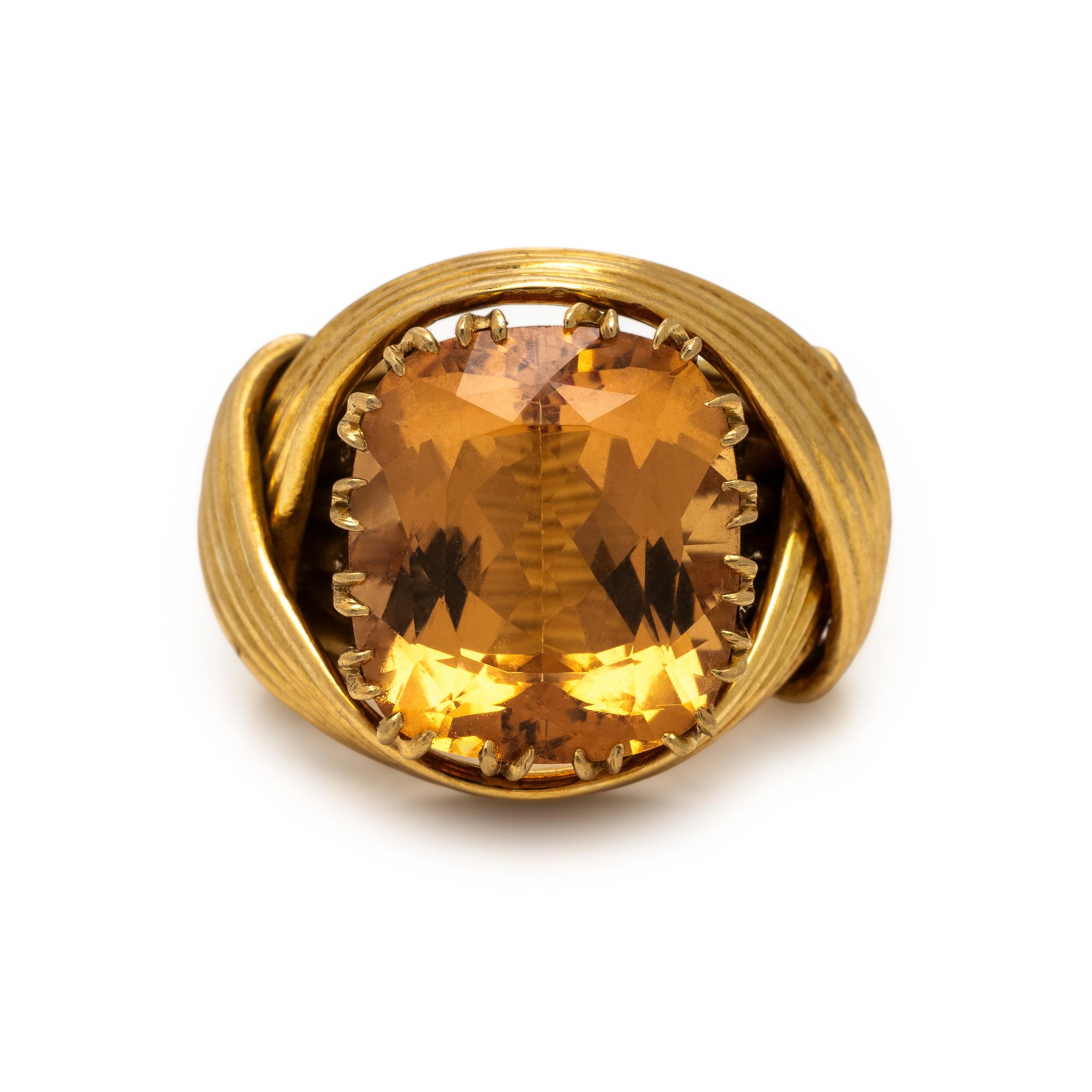 Tiffany & Co., Schlumberger, Precious Brownish Orange Topaz and Yellow Gold Ring