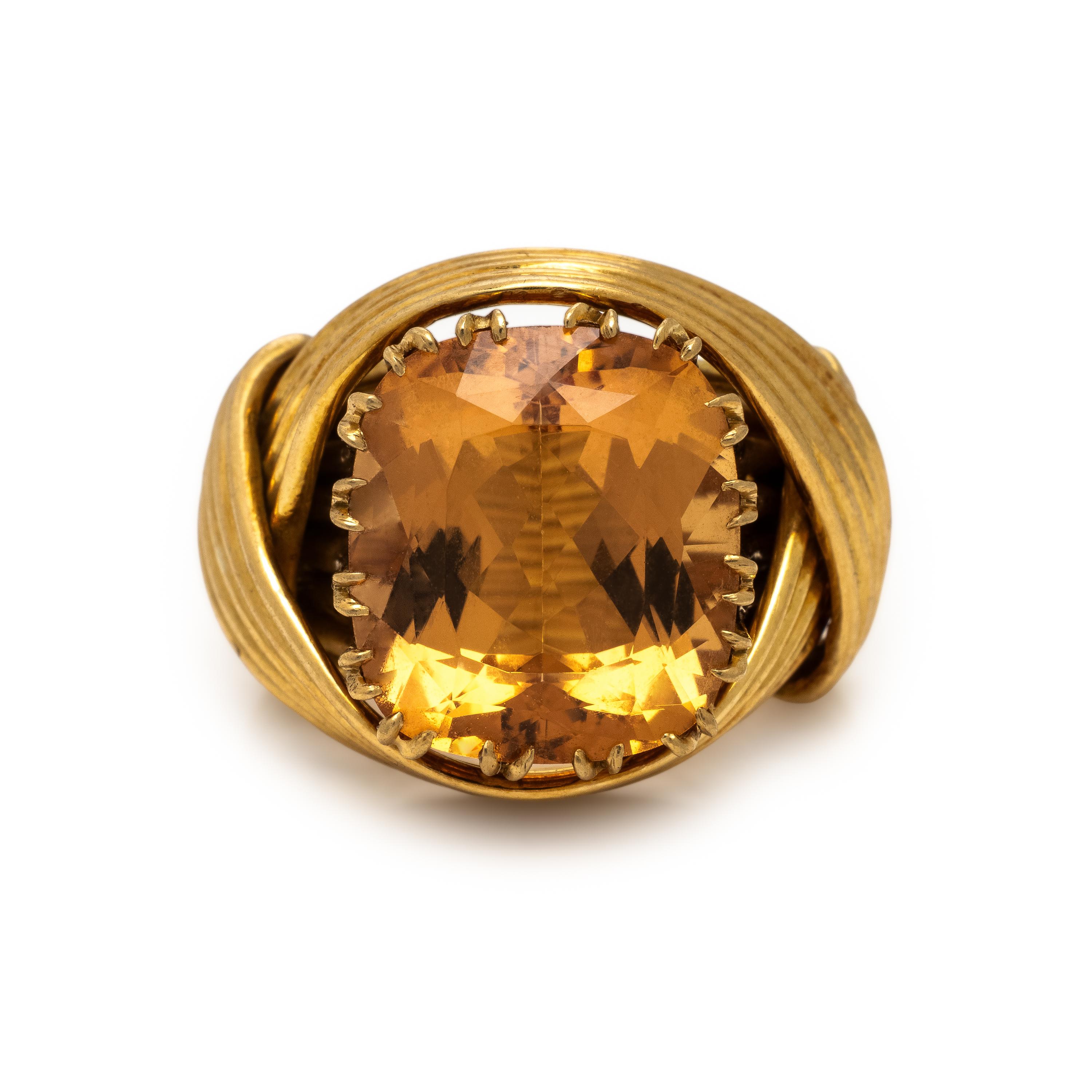 Tiffany & Co., Schlumberger, Precious Brownish Orange Topaz and Yellow Gold Ring