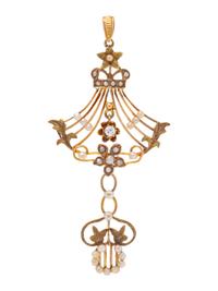 A Victorian 10 Karat Gold, Diamond and Pearl Pendant,