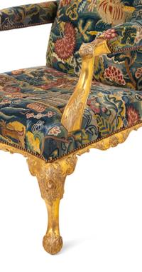 A George II Petit Point and Gros Point-Upholstered Gilt-Gesso Library Armchair