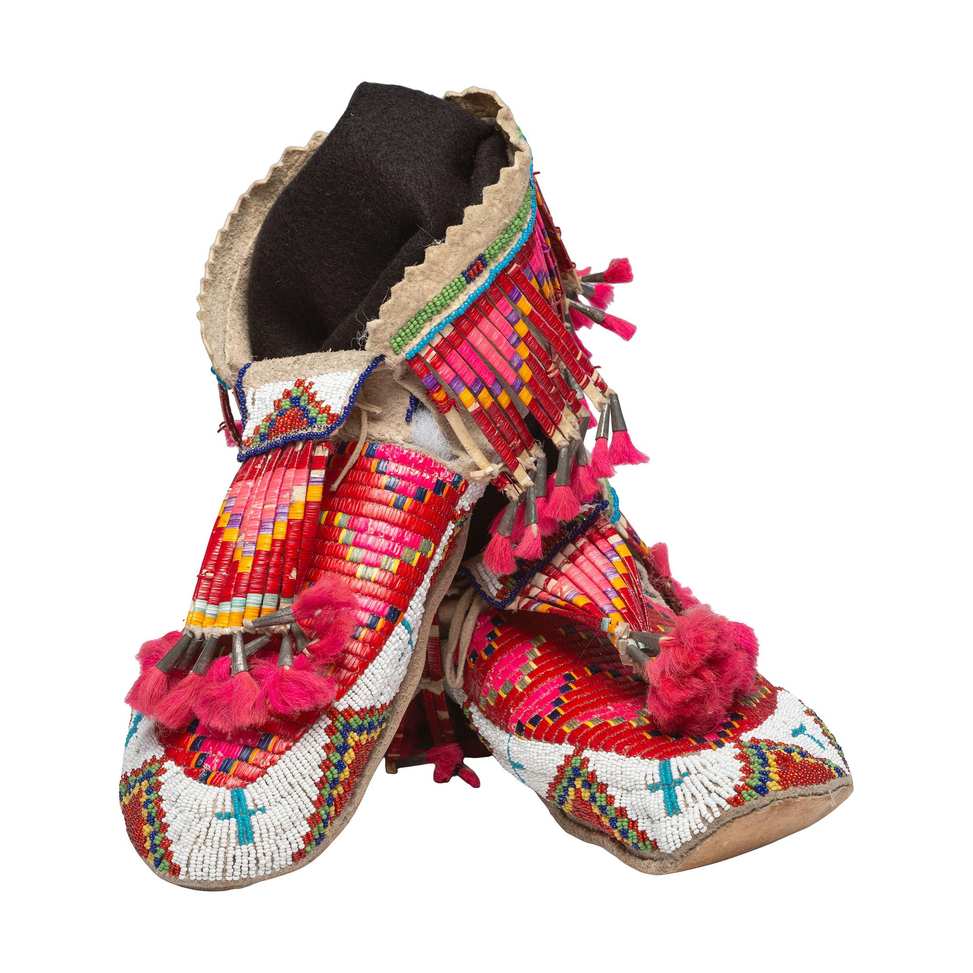 Sioux Quilled and Beaded Hide Moccasins
