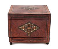 A Continental Brass and Mother-of-Pearl Inlaid Burlwood Cave à Liqueur