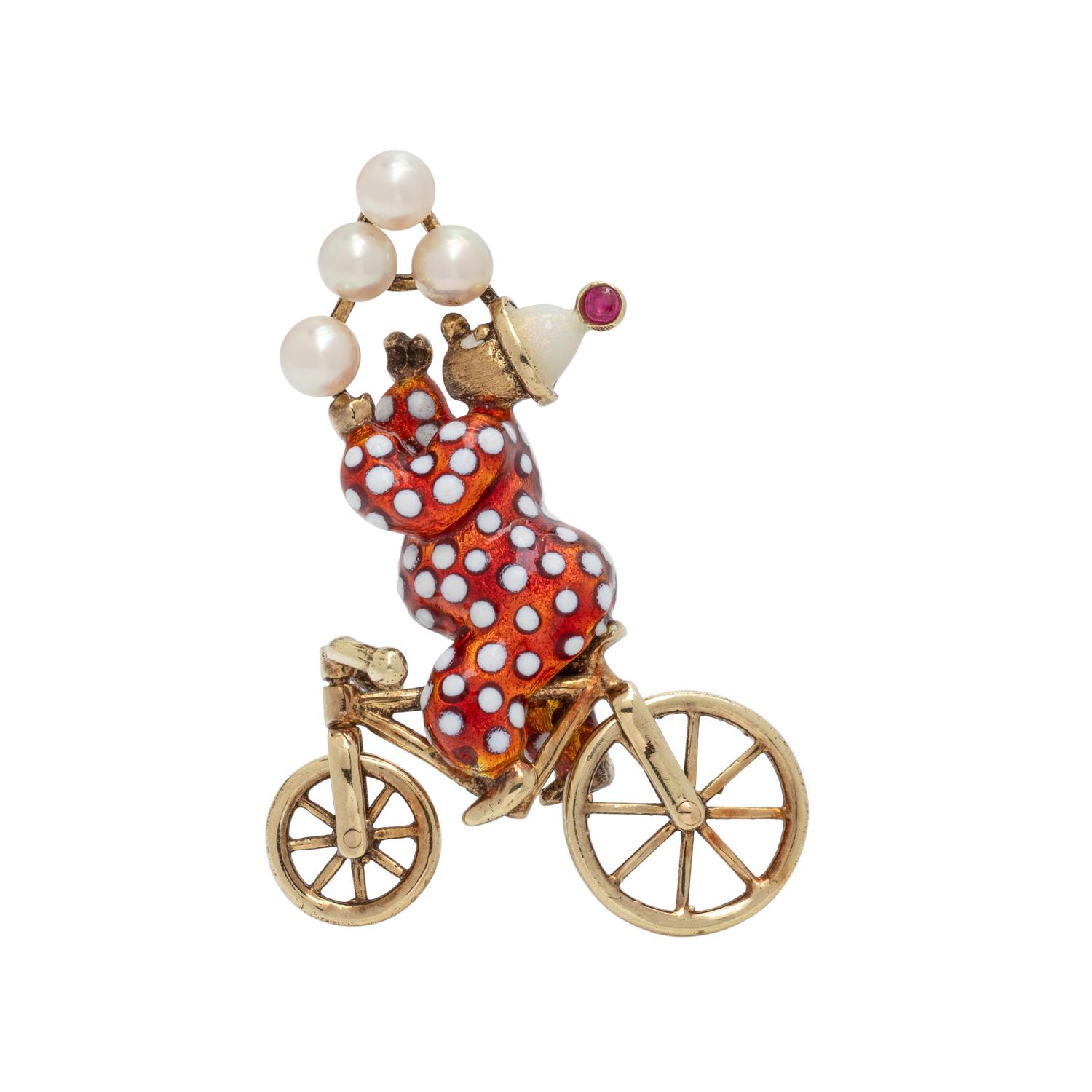 YELLOW GOLD, MULTIGEM AND ENAMEL CLOWN BROOCH