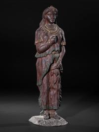 A Painted Cast Iron Tobacco Trade Figure of Native American Woman