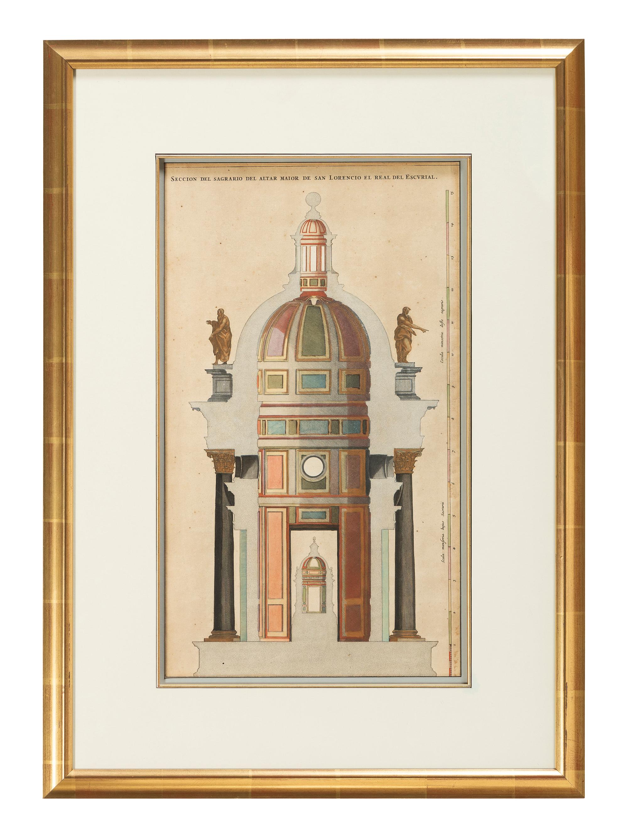 Six Hand-Colored Architectural Engravings