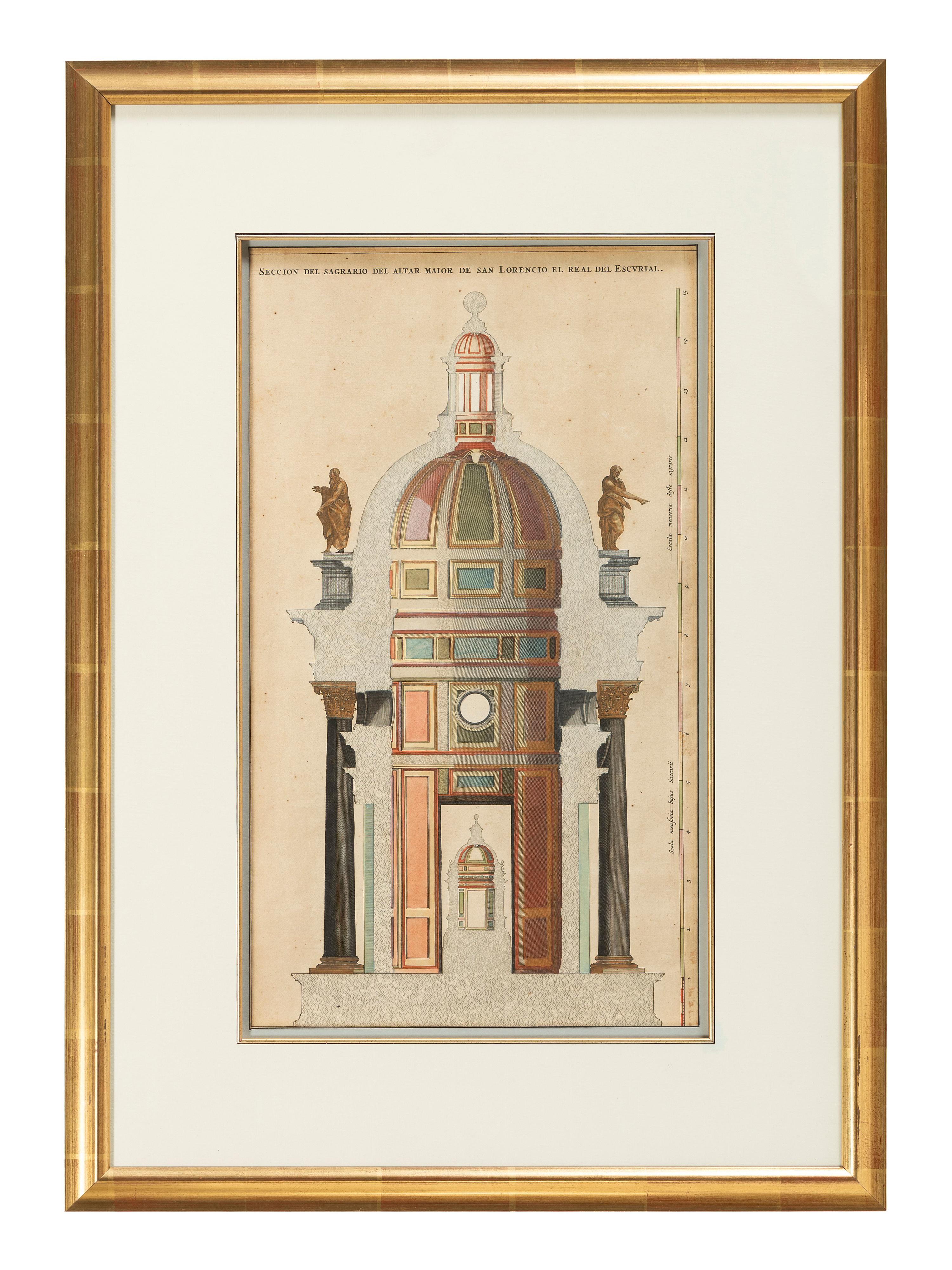 Six Hand-Colored Architectural Engravings